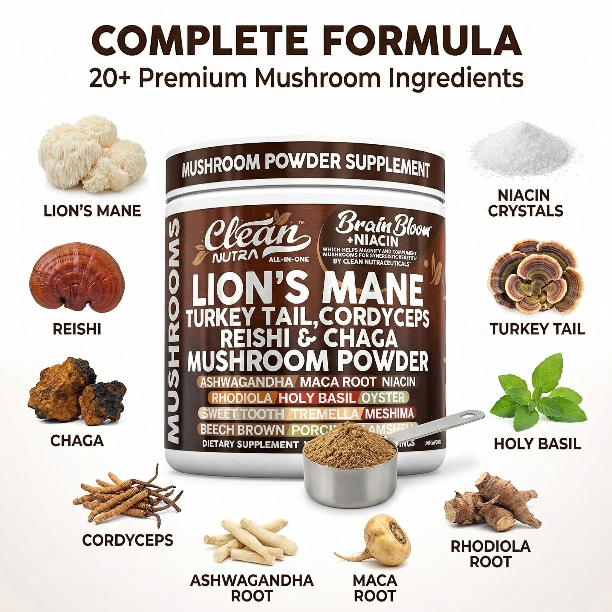 Clean Nutraceuticals etiqueta con lista de ingredientes y beneficios visibles