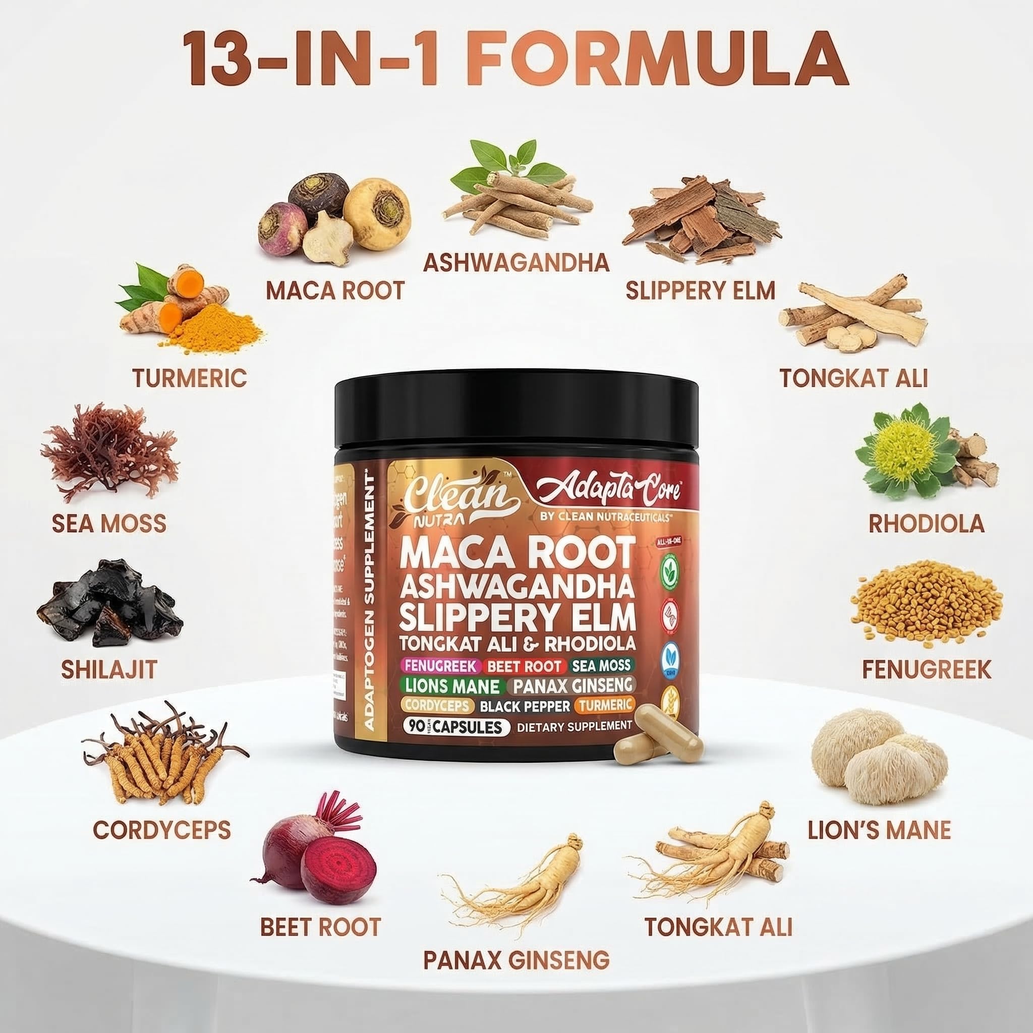 Clean Nutraceuticals etiqueta con lista de ingredientes y beneficios claros