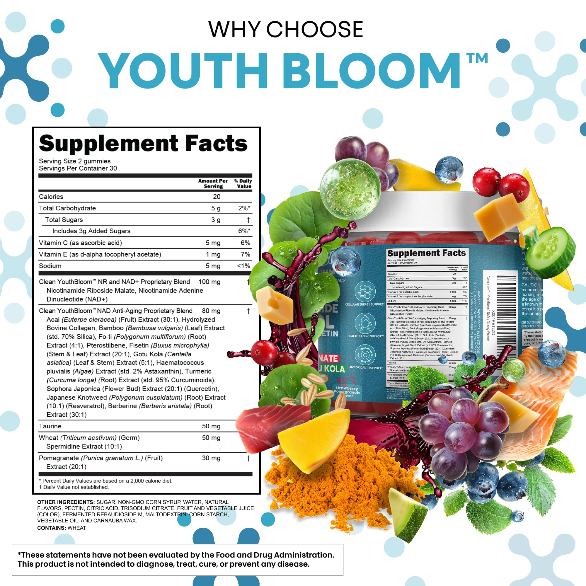 Etiqueta de Clean Nutraceuticals con lista de ingredientes y beneficios visibles