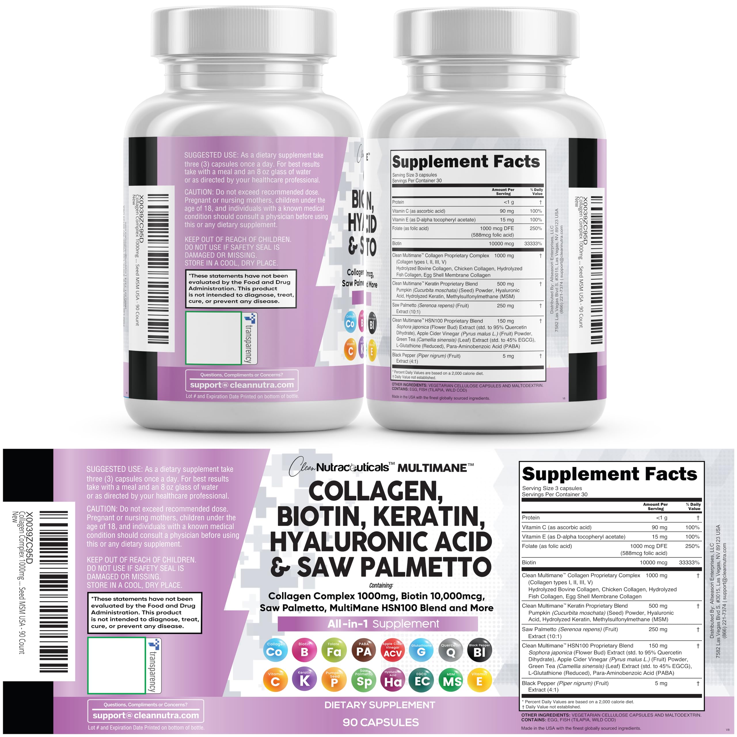 Clean Nutraceuticals etiqueta nutricional ampliada con ingredientes y cantidades