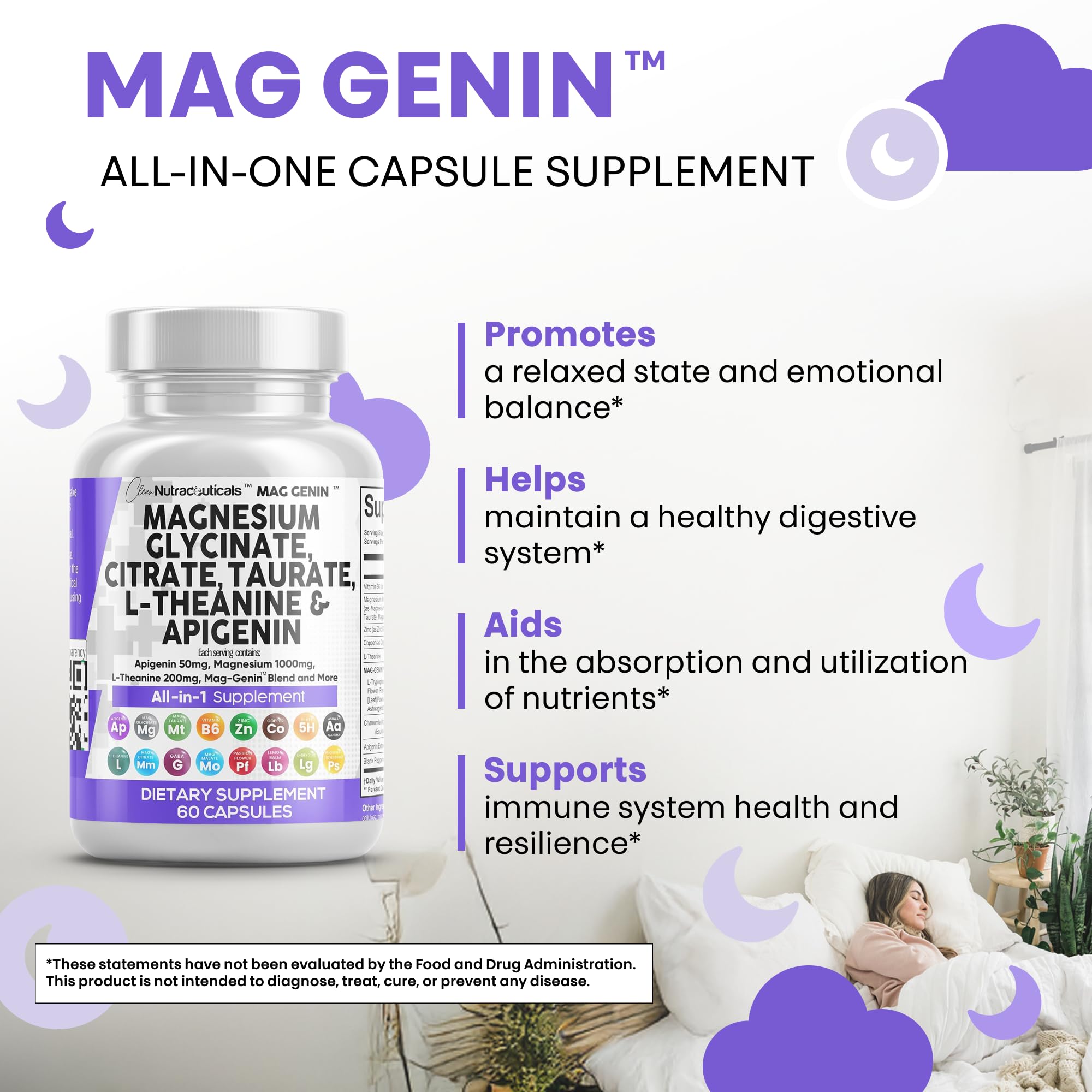 Etiqueta nutricional Clean Nutraceuticals enfocada en formas y dosis de magnesio