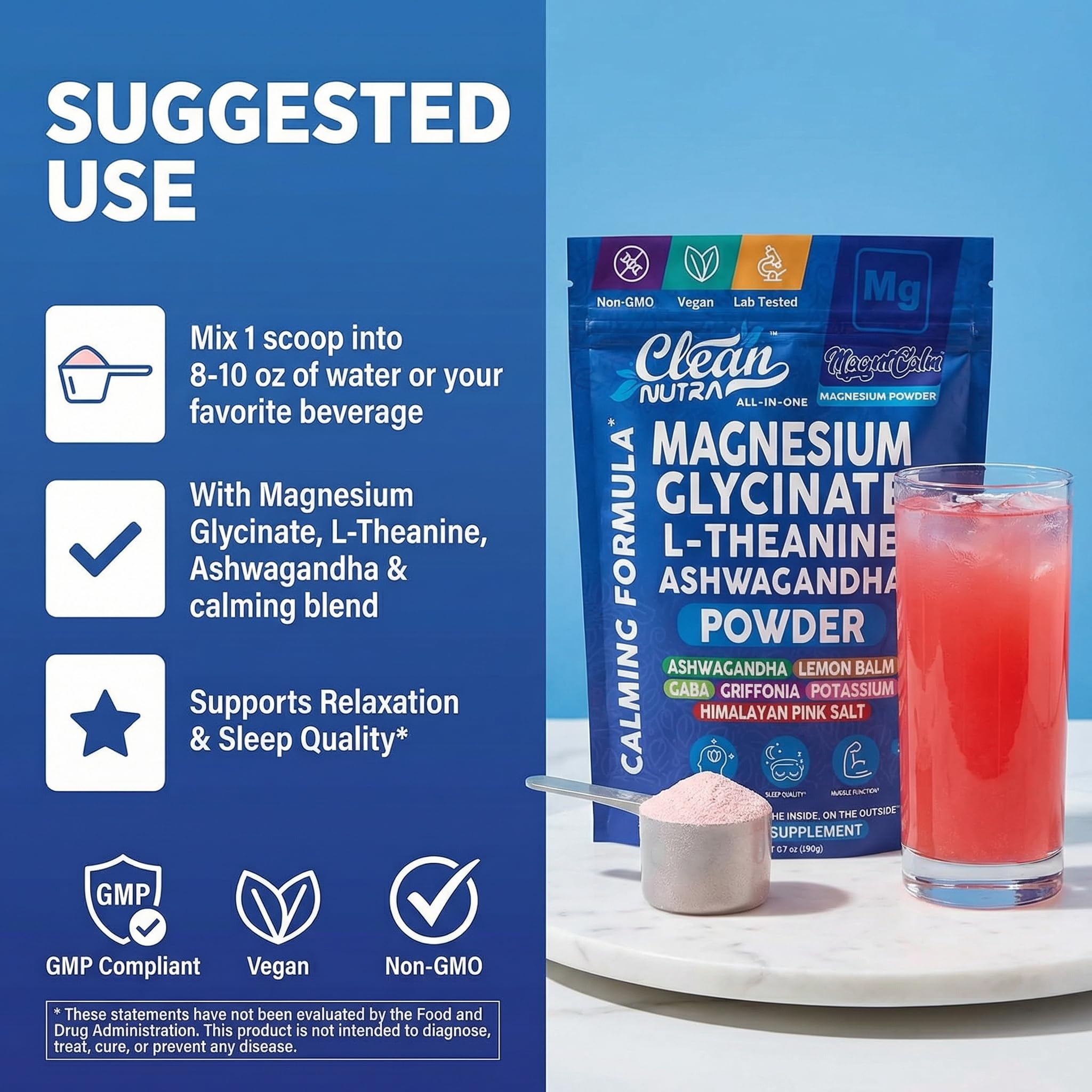Clean Nutraceuticals etiqueta nutricional clara que destaca pruebas y pureza