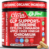 Clean Nutraceuticals frasco frontal GLP Shred mostrando diseño y conveniencia