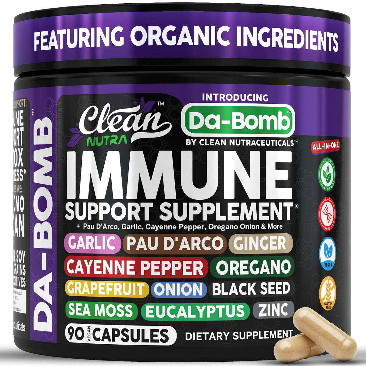 Clean Nutraceuticals empaque frontal destacando mezcla inmunidad