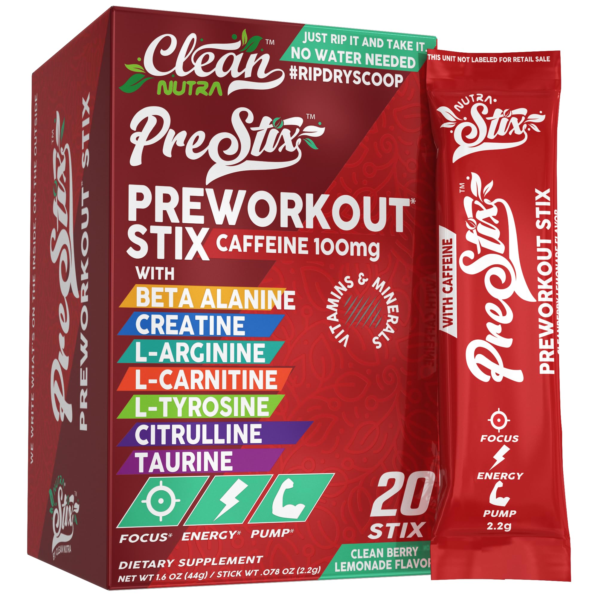 Clean Nutraceuticals frente del paquete mostrando sobres listos para usar, conveniencia instantánea