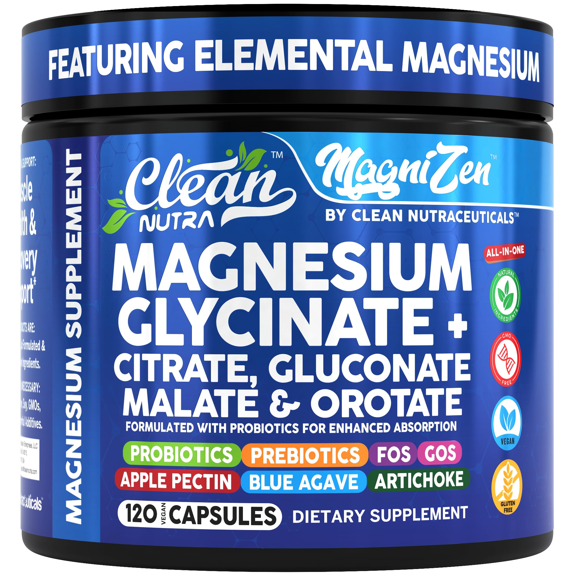 Clean Nutraceuticals frasco frente mostrando etiqueta clara y beneficios