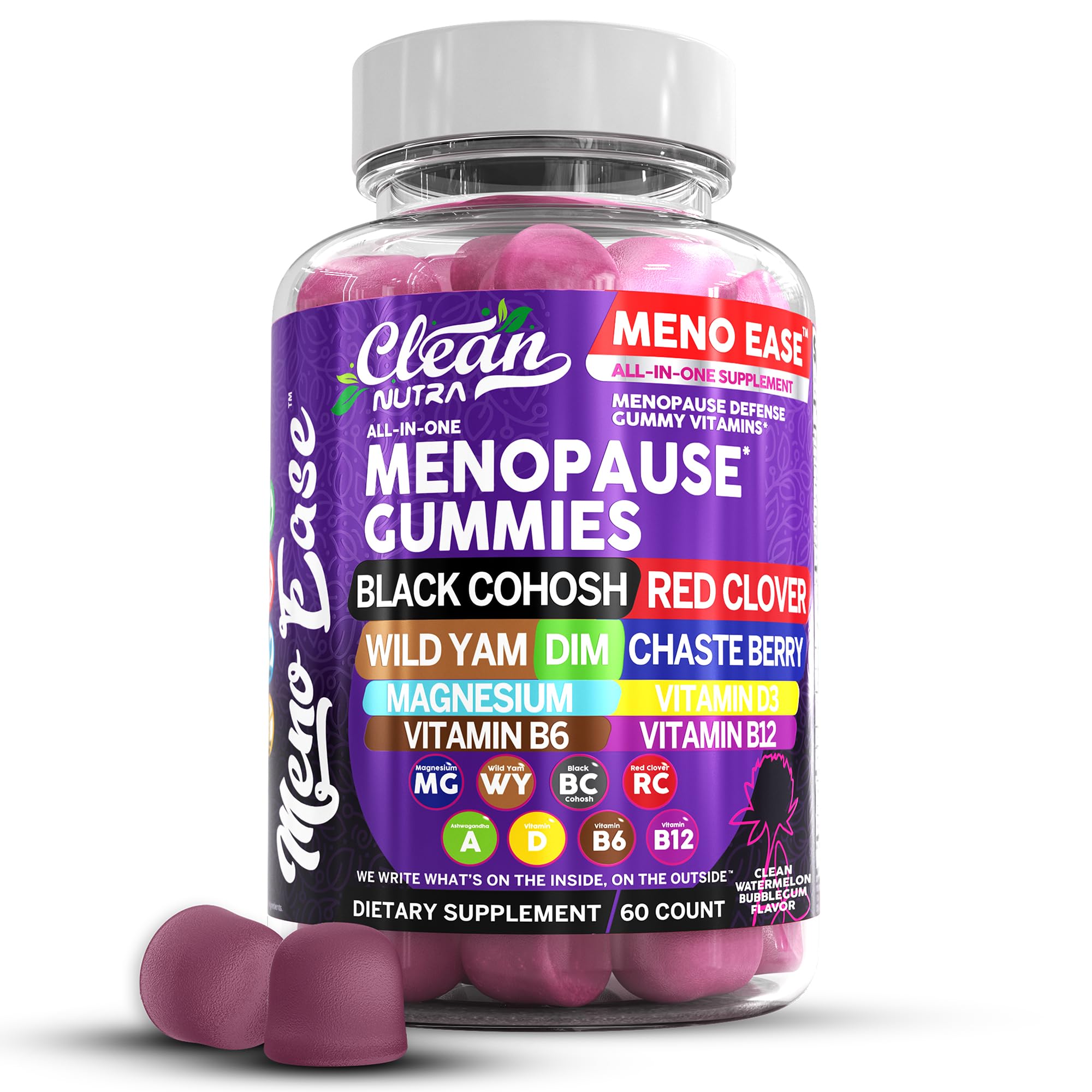 Clean Nutraceuticals frasco frontal mostrando gomitas y marcas clara