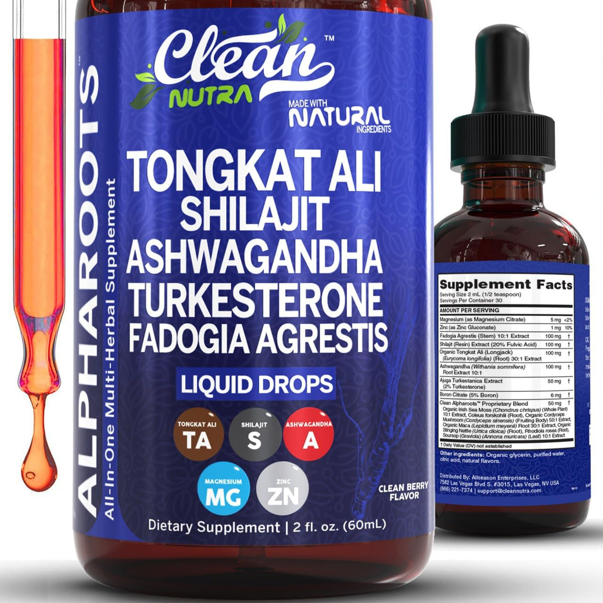 Clean Nutraceuticals botella frontal mostrando etiqueta y uso fácil