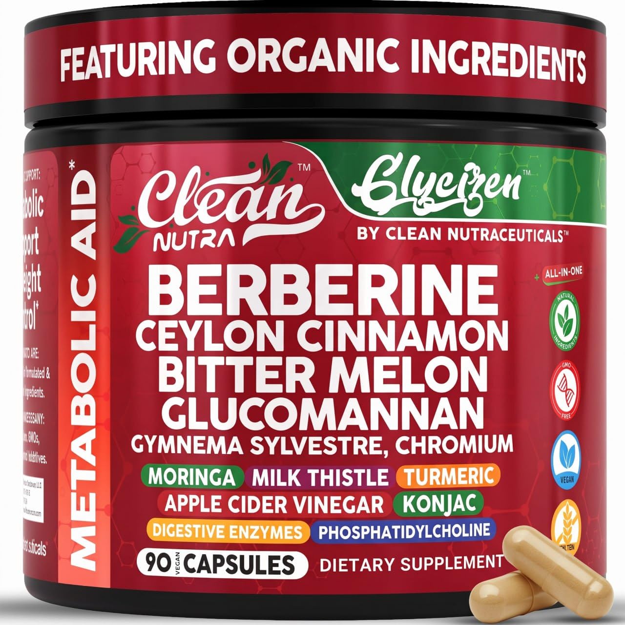 Clean Nutraceuticals frasco frontal mostrando diseño y texto claro para comprar con confianza