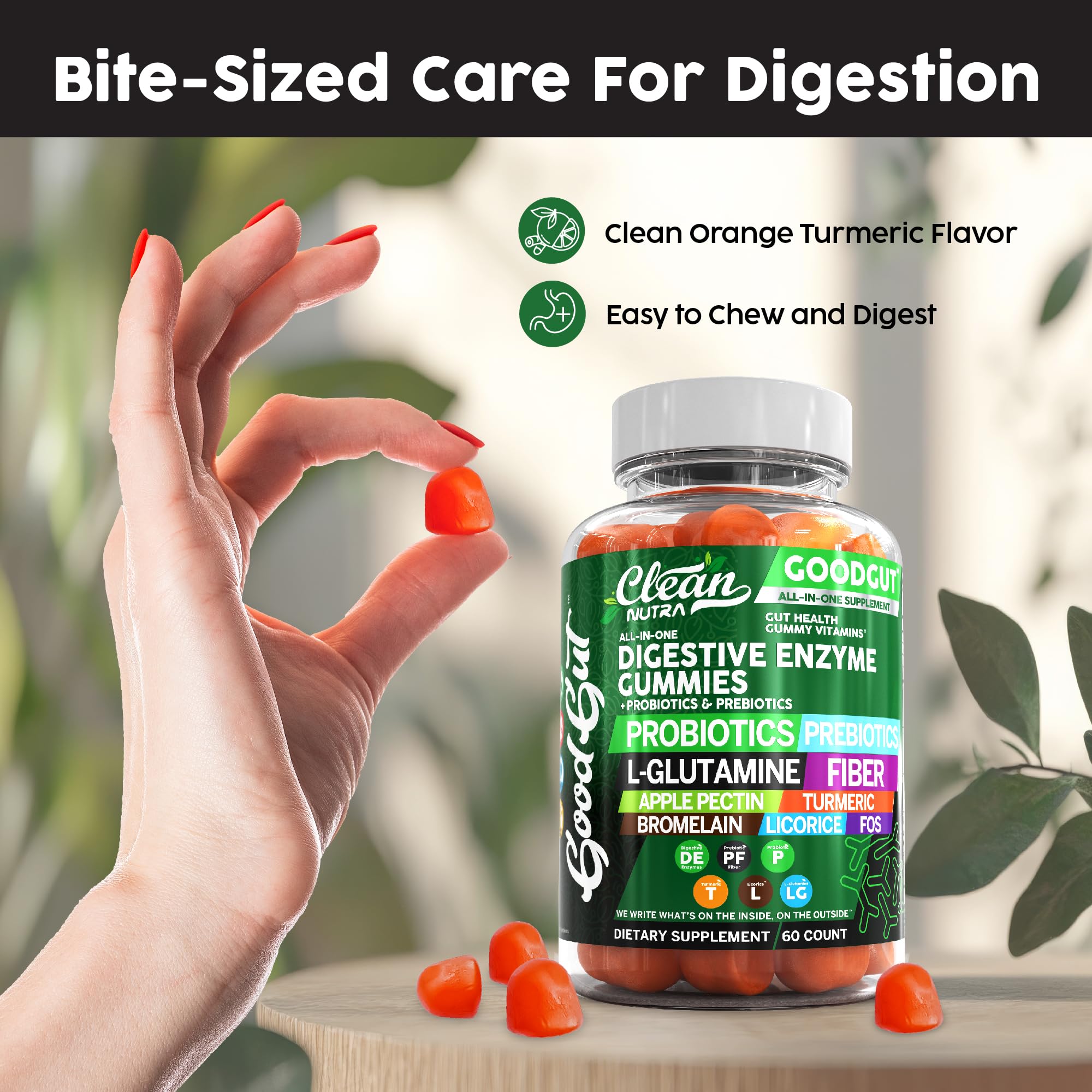 Clean Nutraceuticals gomita en mano lista para consumo fácil y portátil