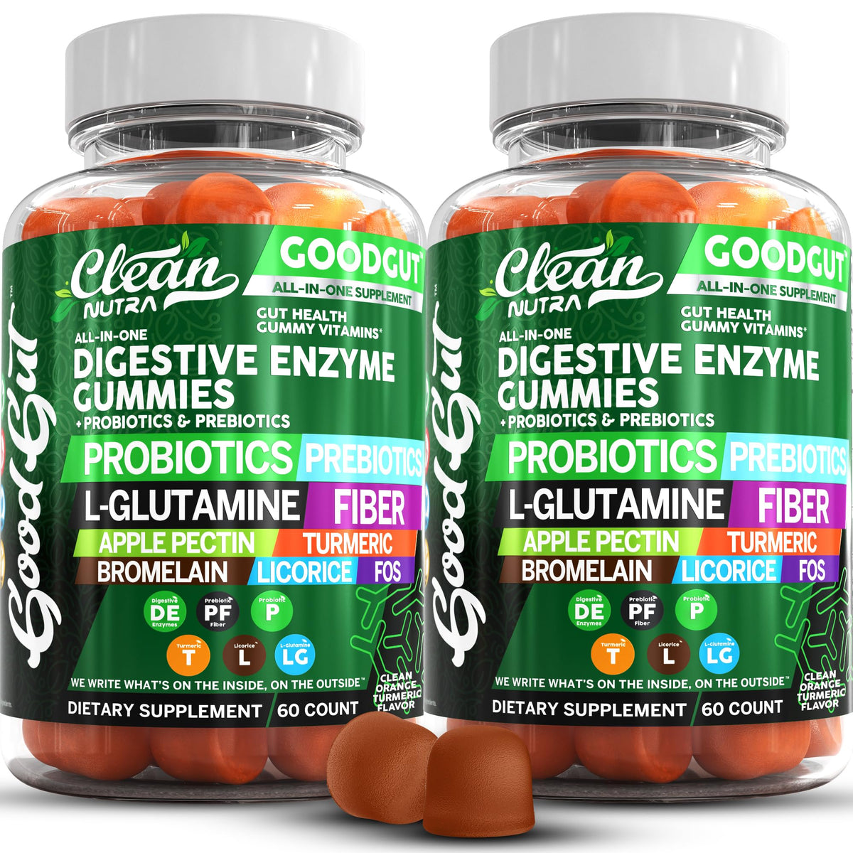 Clean Nutraceuticals gomita frontal mostrando el envase y formato masticable para comodidad diaria