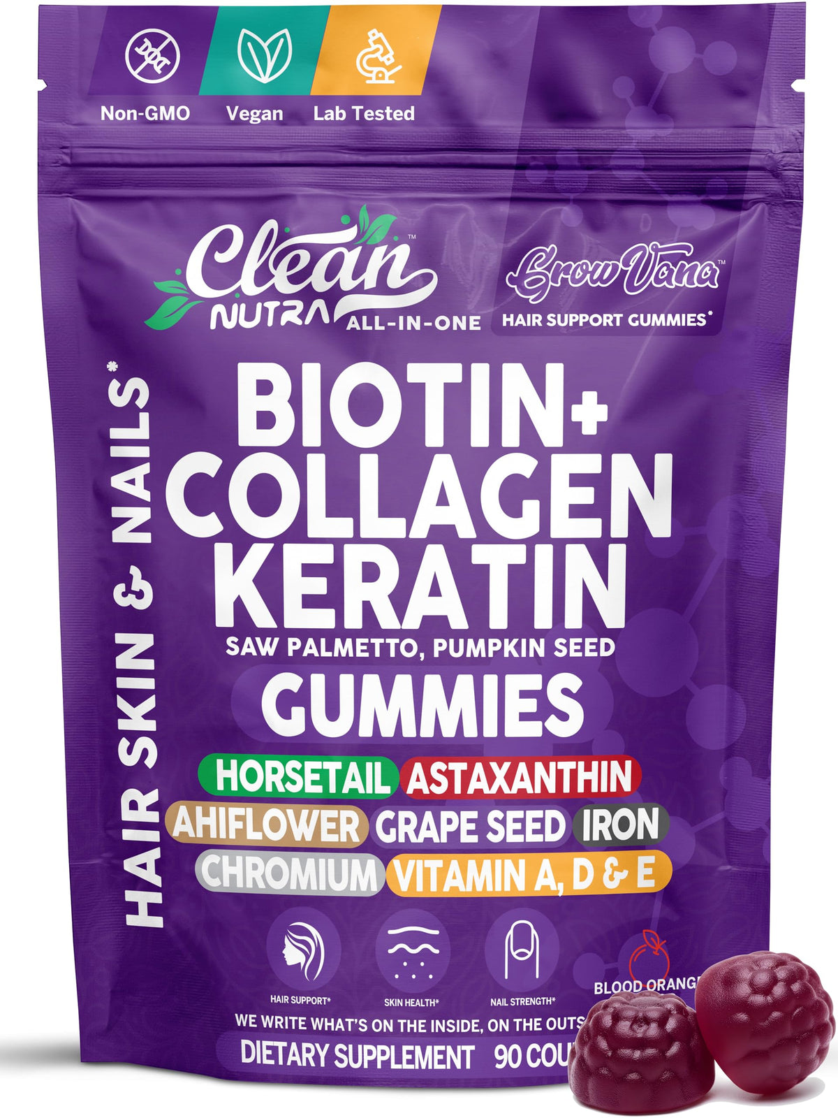 Clean Nutraceuticals frasco frontal GrowVana muestra información clara