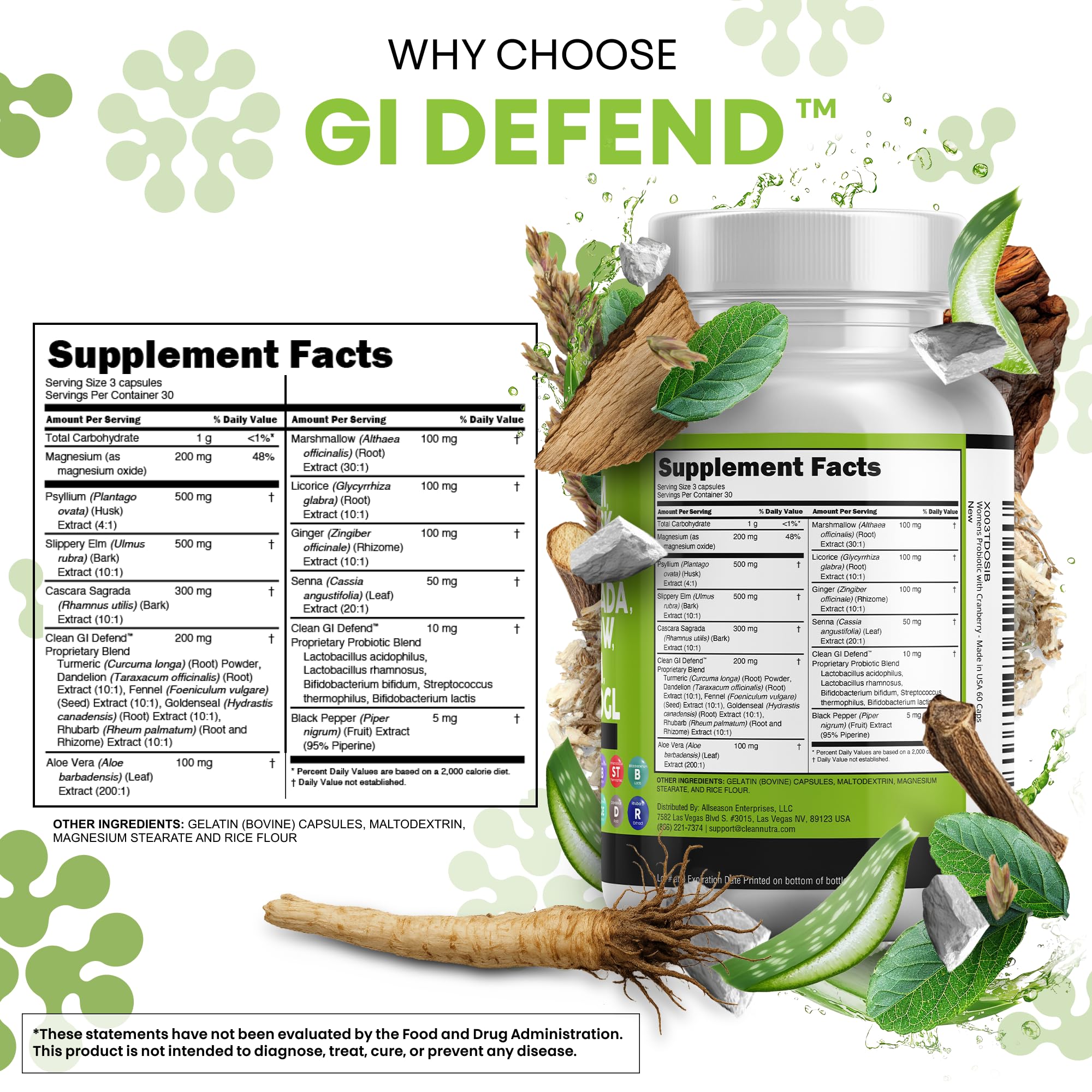 Clean Nutraceuticals etiqueta con lista visible de ingredientes y cantidades activas