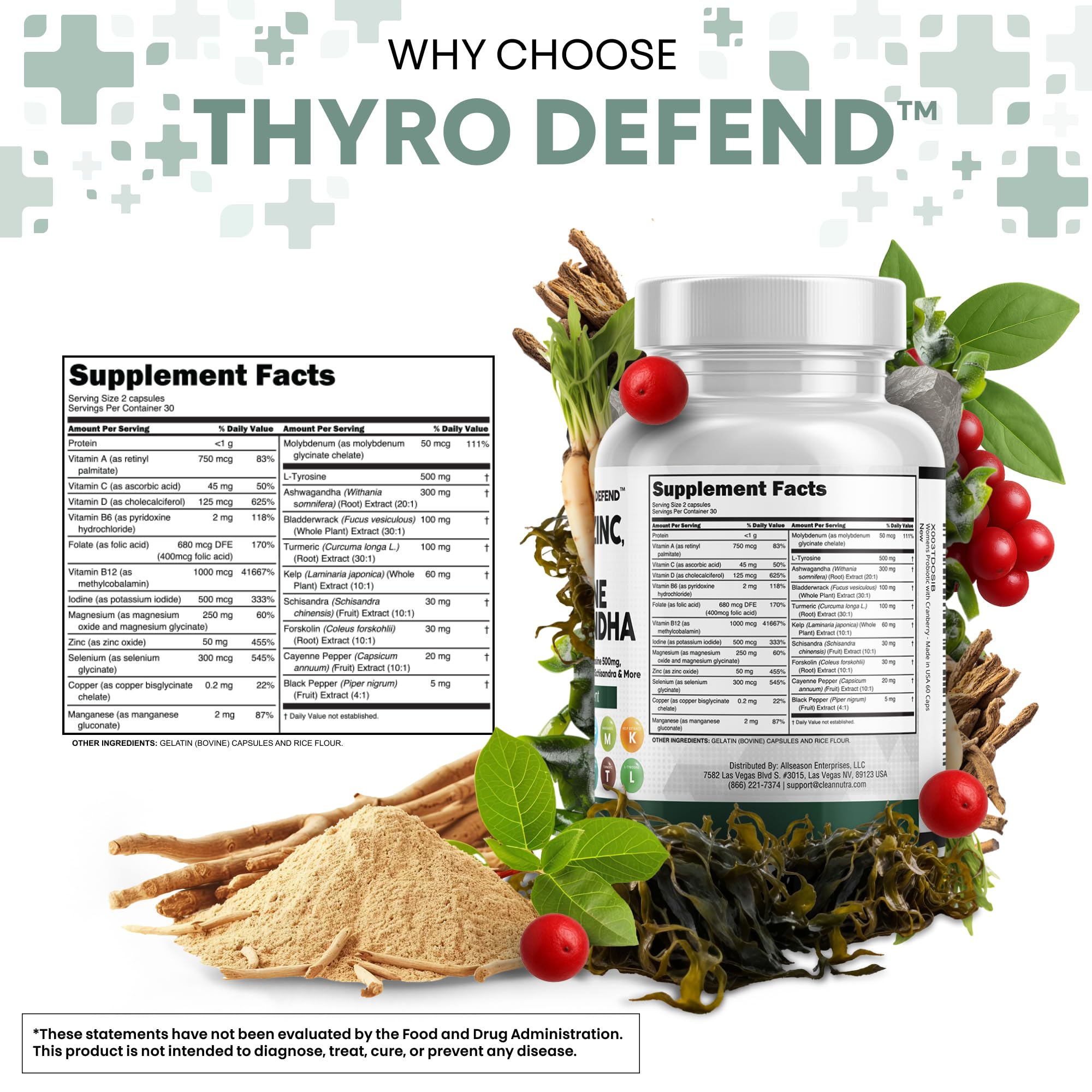 Clean Nutraceuticals etiqueta con la lista de ingredientes clave y beneficios informativos