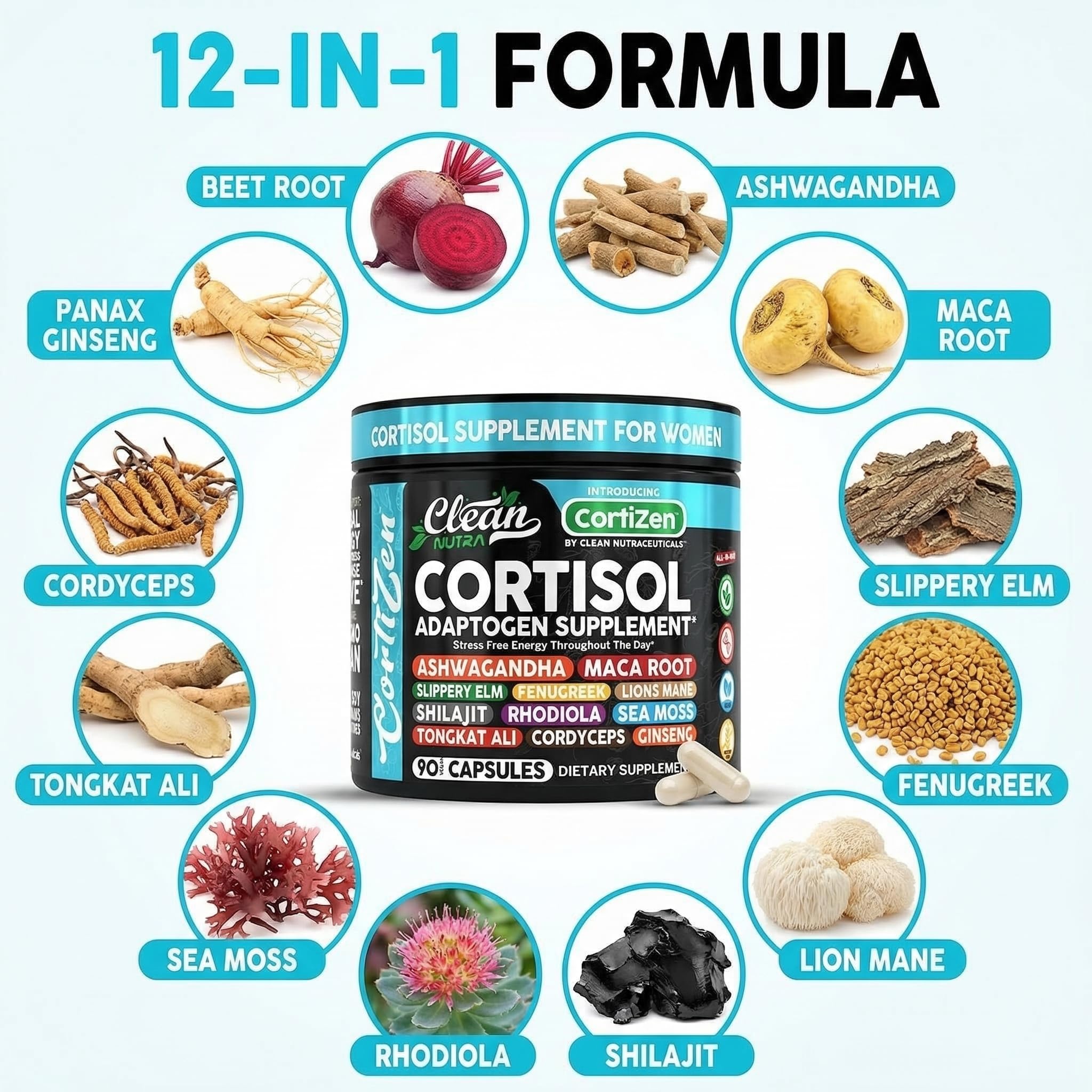 Clean Nutraceuticals ingredientes naturales como sea moss y maca en primer plano