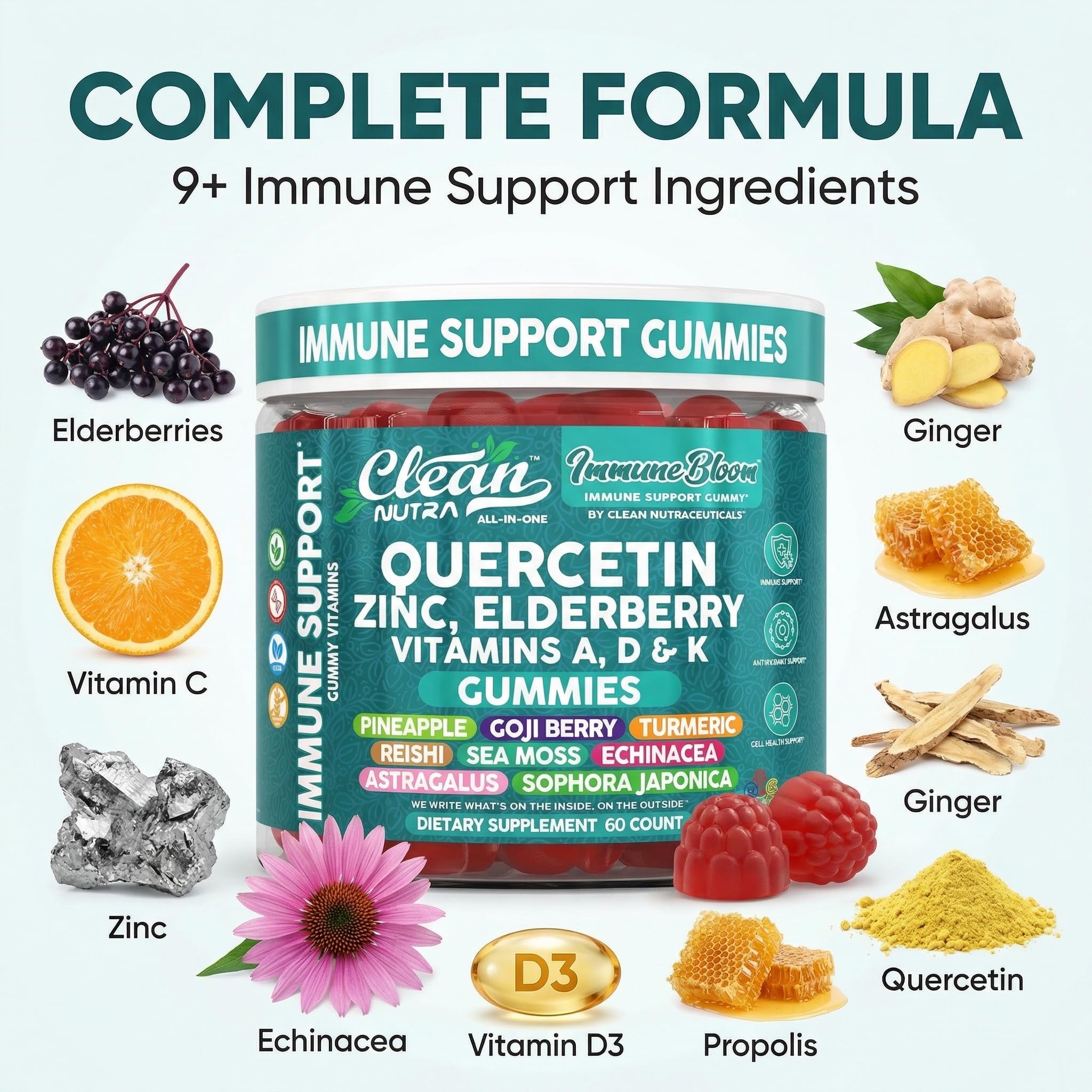 Clean Nutraceuticals ingredientes naturales como saúco, goji y cúrcuma extendidos