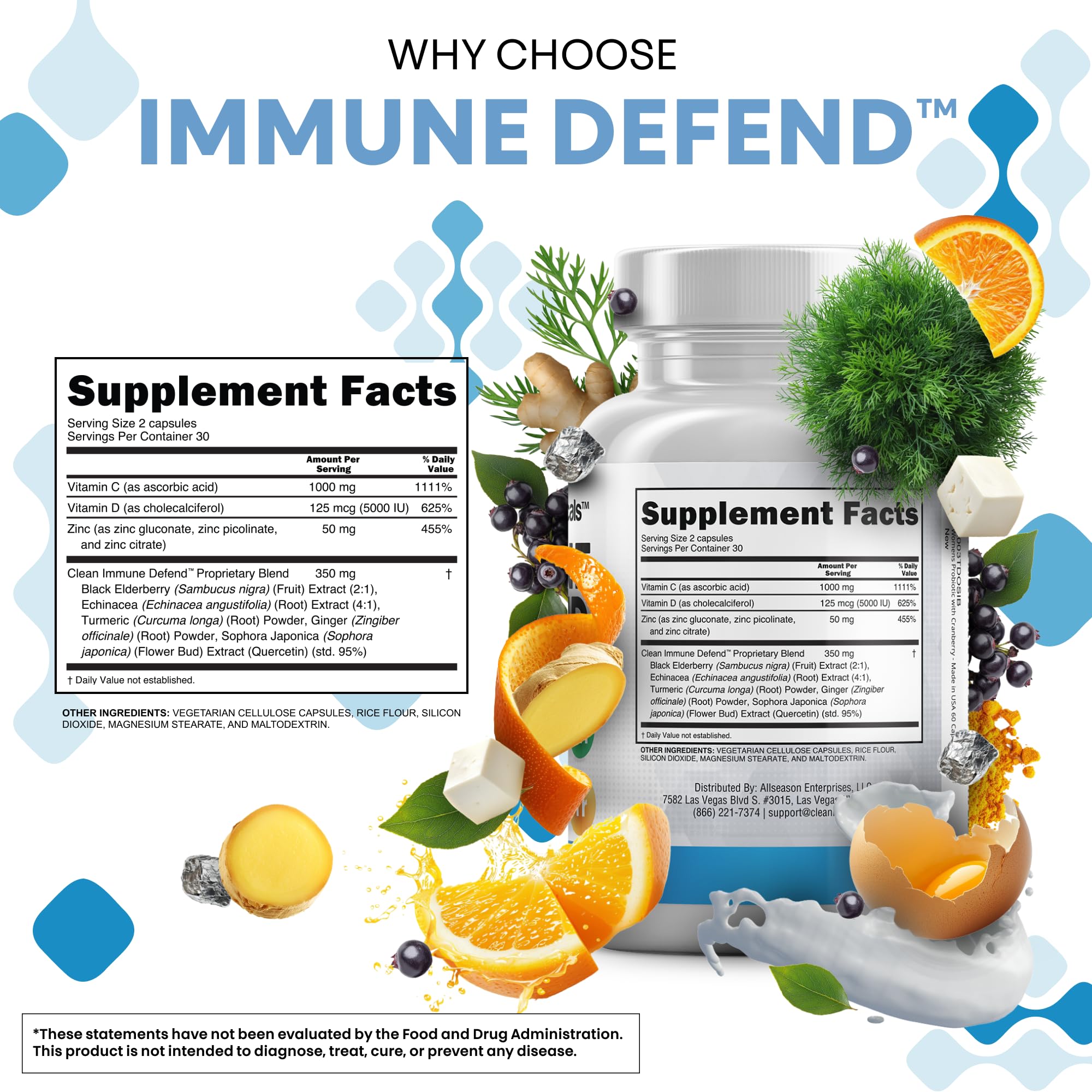Clean Nutraceuticals ingredientes naturales saúco, cúrcuma y jengibre