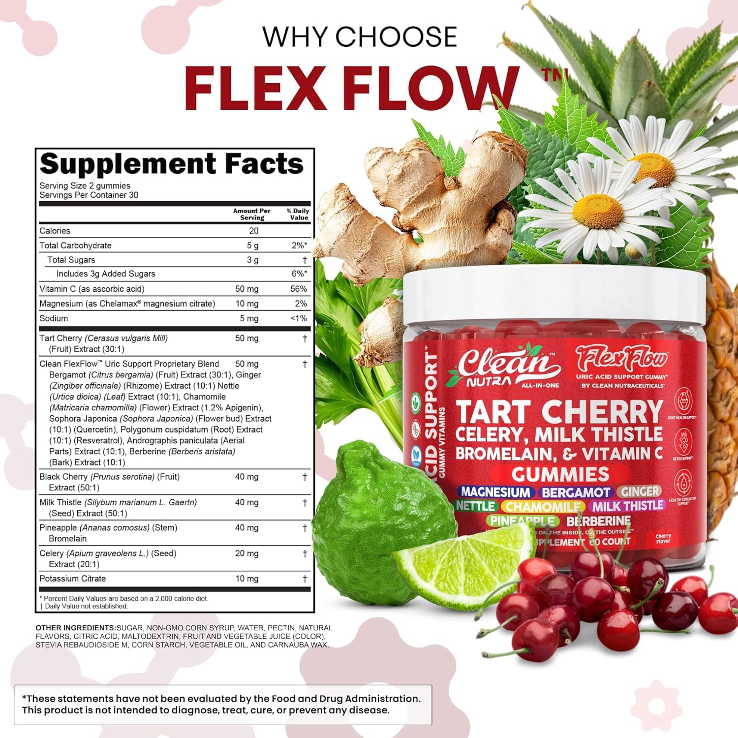 Clean Nutraceuticals ingredientes seleccionados como cereza, cardo mariano y apio