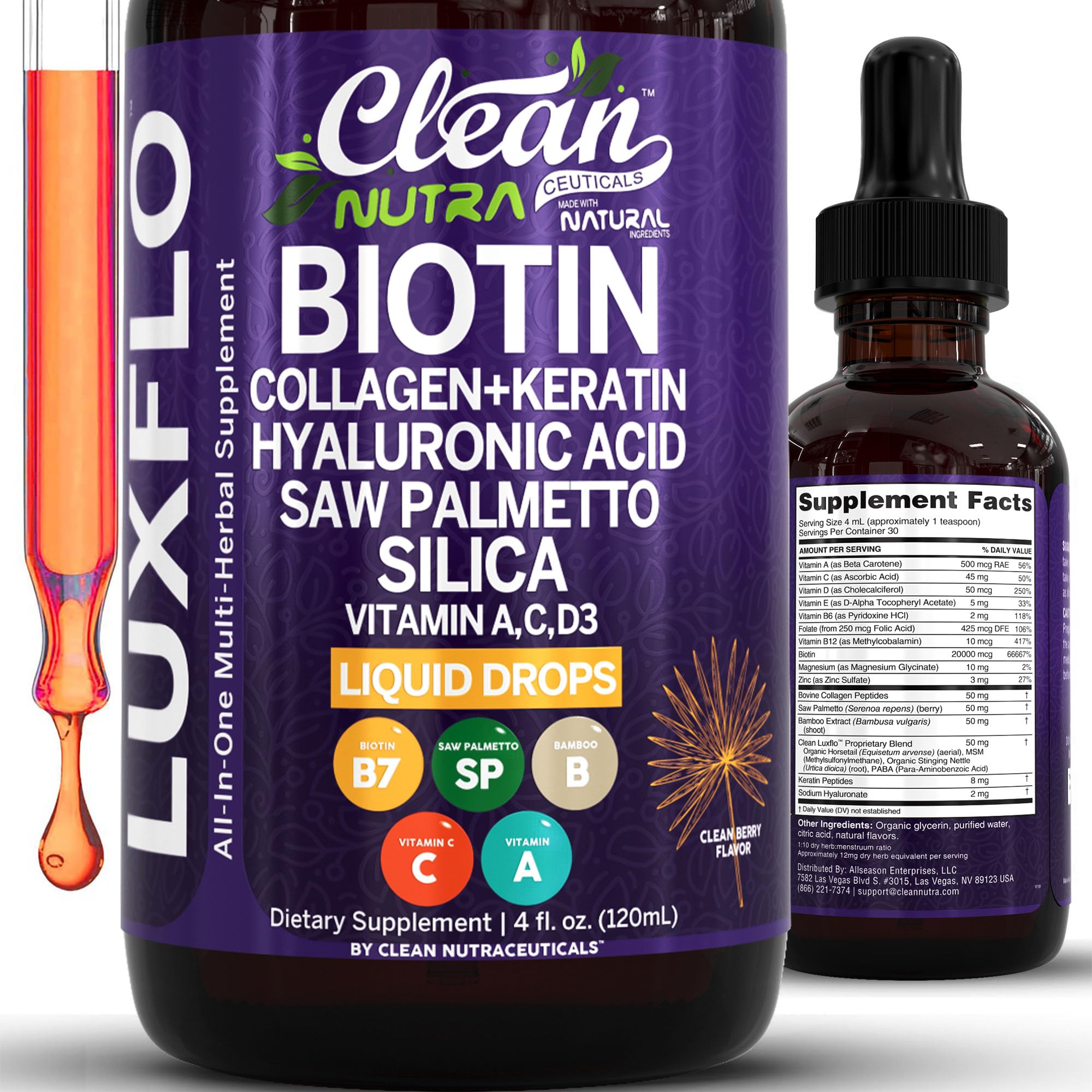 Clean Nutraceuticals LuxFlo frontal del envase, claridad de ingredientes