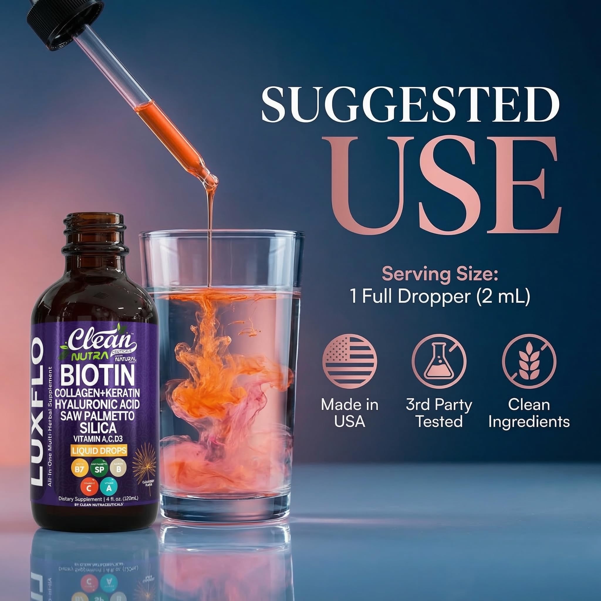 Clean Nutraceuticals LuxFlo uso en rutina de baño para incorporar diariamente