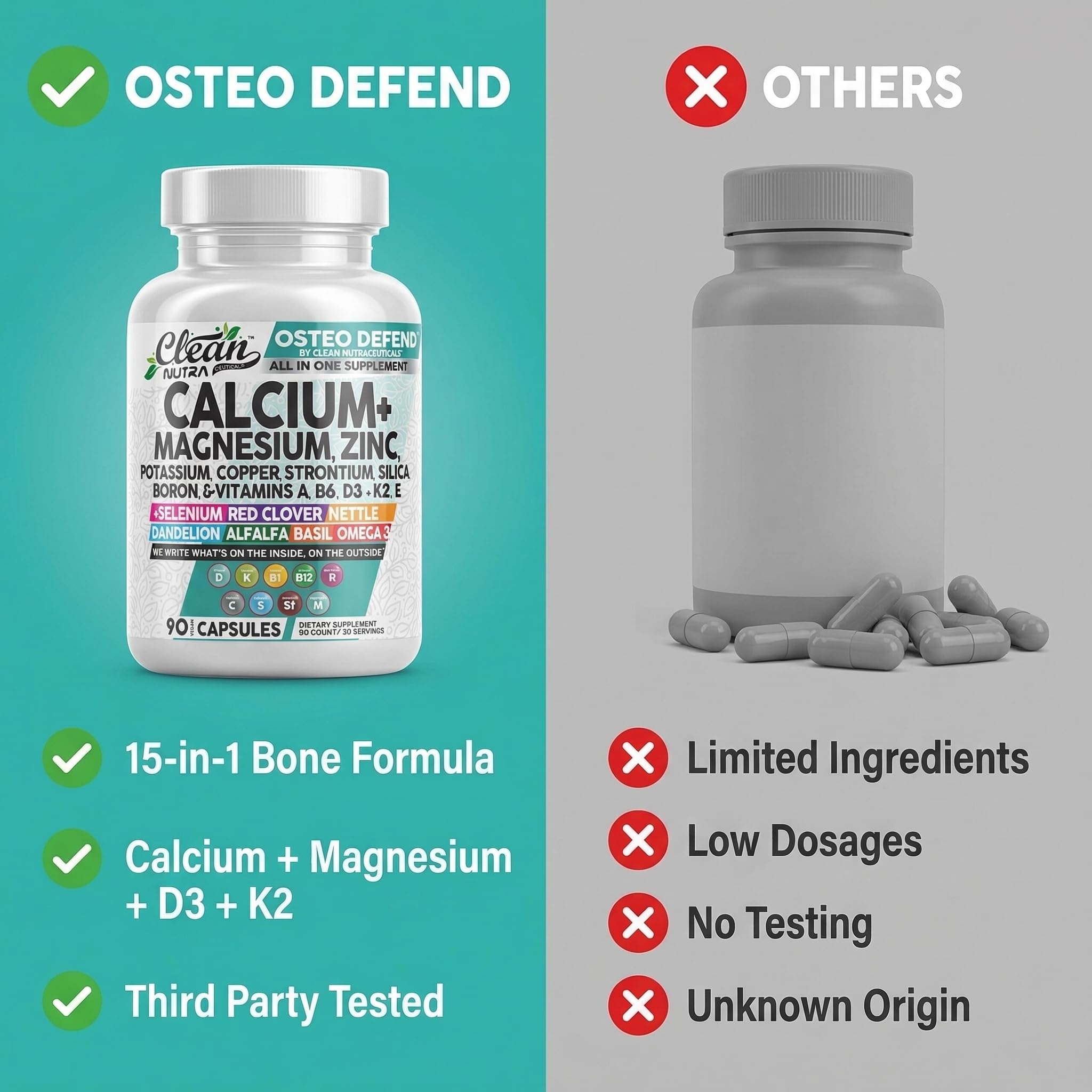 Clean Nutraceuticals frasco con frutas y verduras sugiriendo complemento dietario