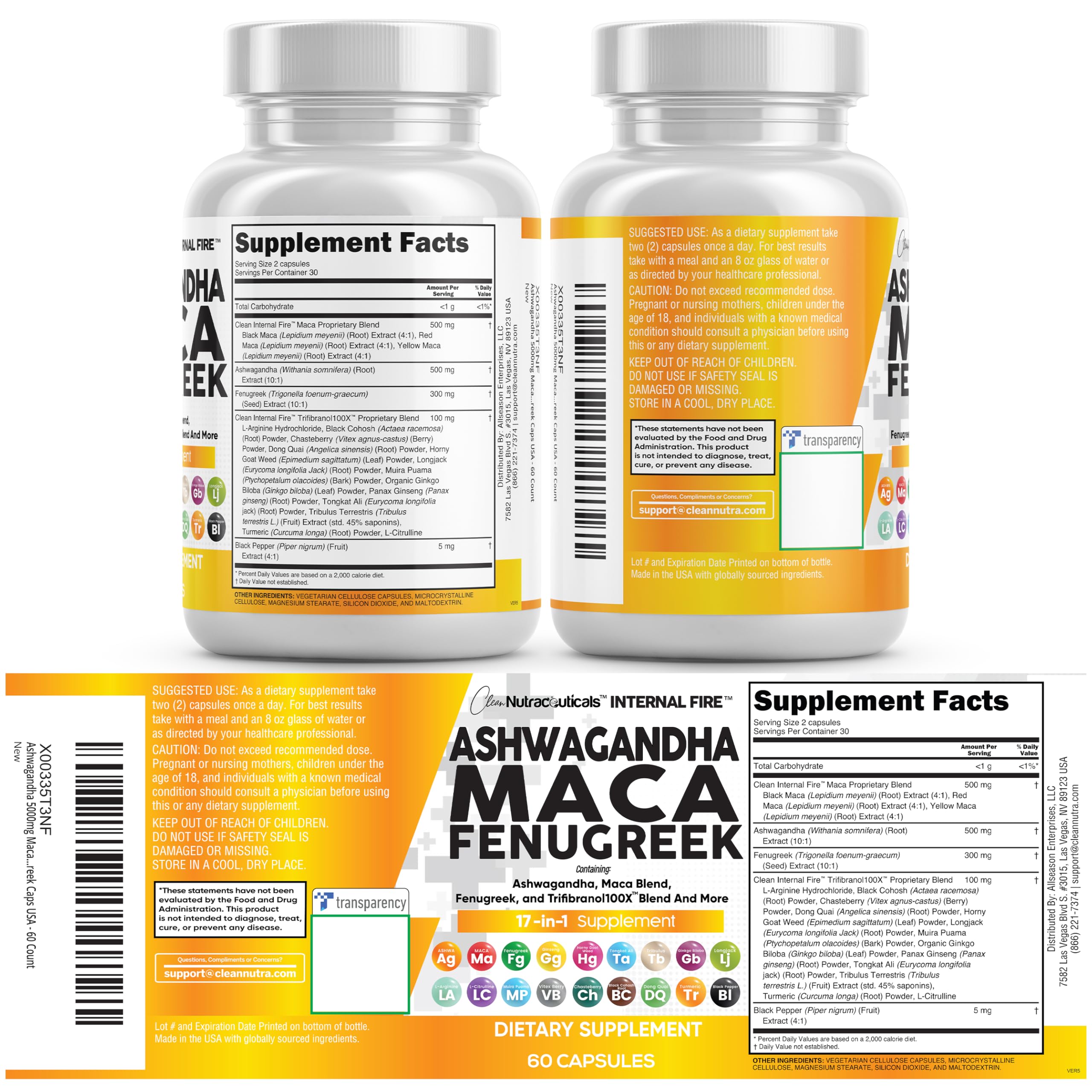 Clean Nutraceuticals sello de certificaciones y fabricación en instalaciones registradas