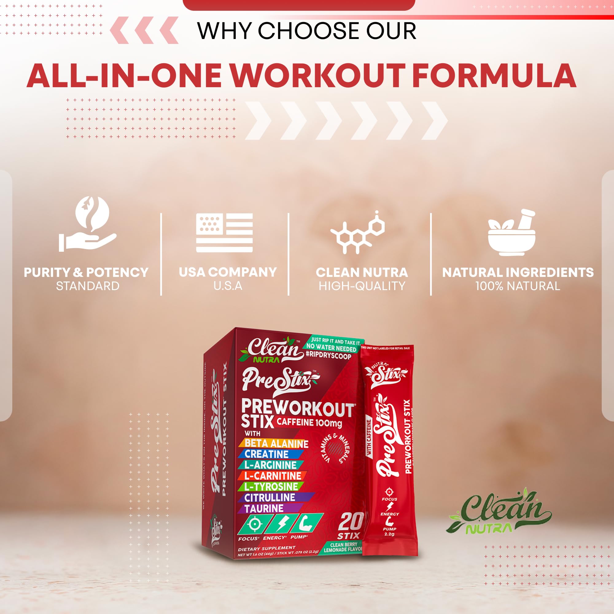 Clean Nutraceuticals polvo disolviéndose en agua, mezcla rápida y sin residuos