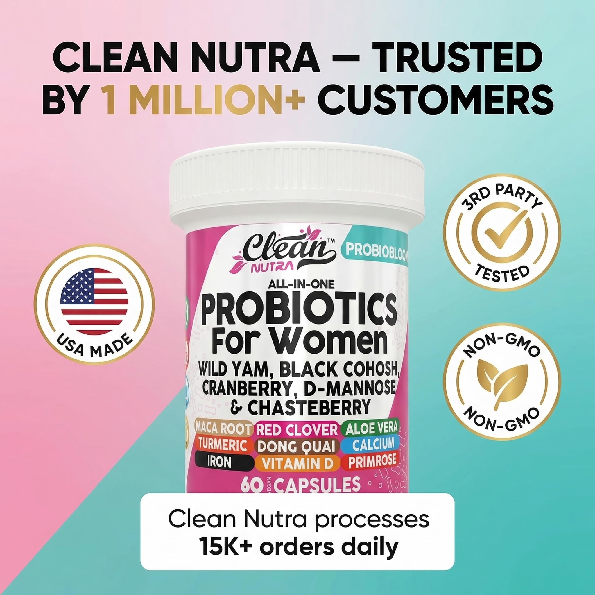 Clean Nutraceuticals producto sobre encimera junto a frutas y plantas