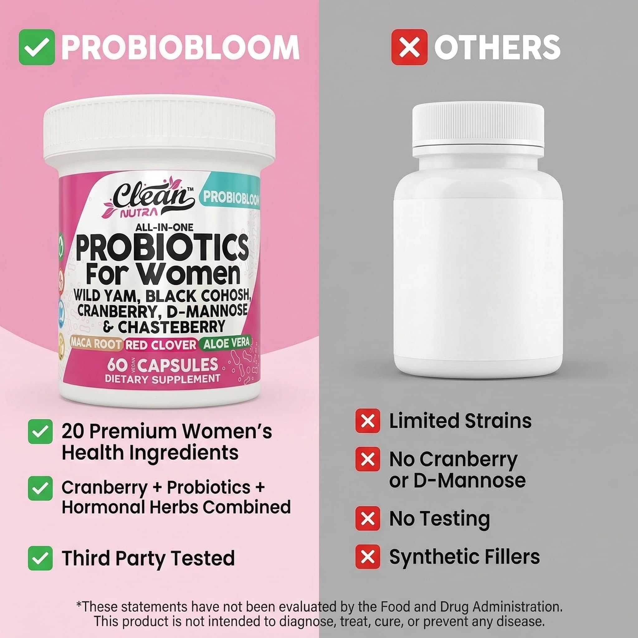 Clean Nutraceuticals etiqueta nutricional enfocada en cepas y dosis