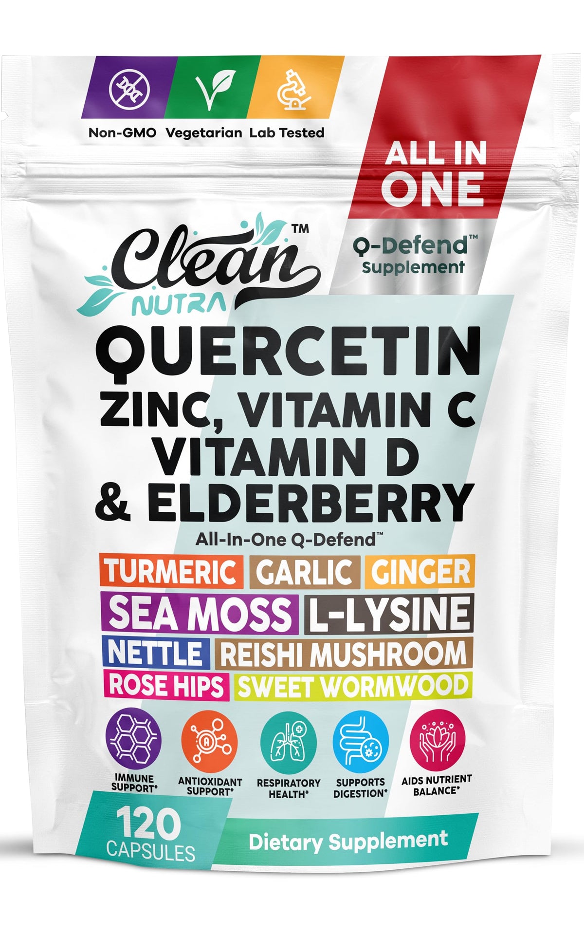 Clean Nutraceuticals frasco frontal mostrando 120 cápsulas y conveniencia
