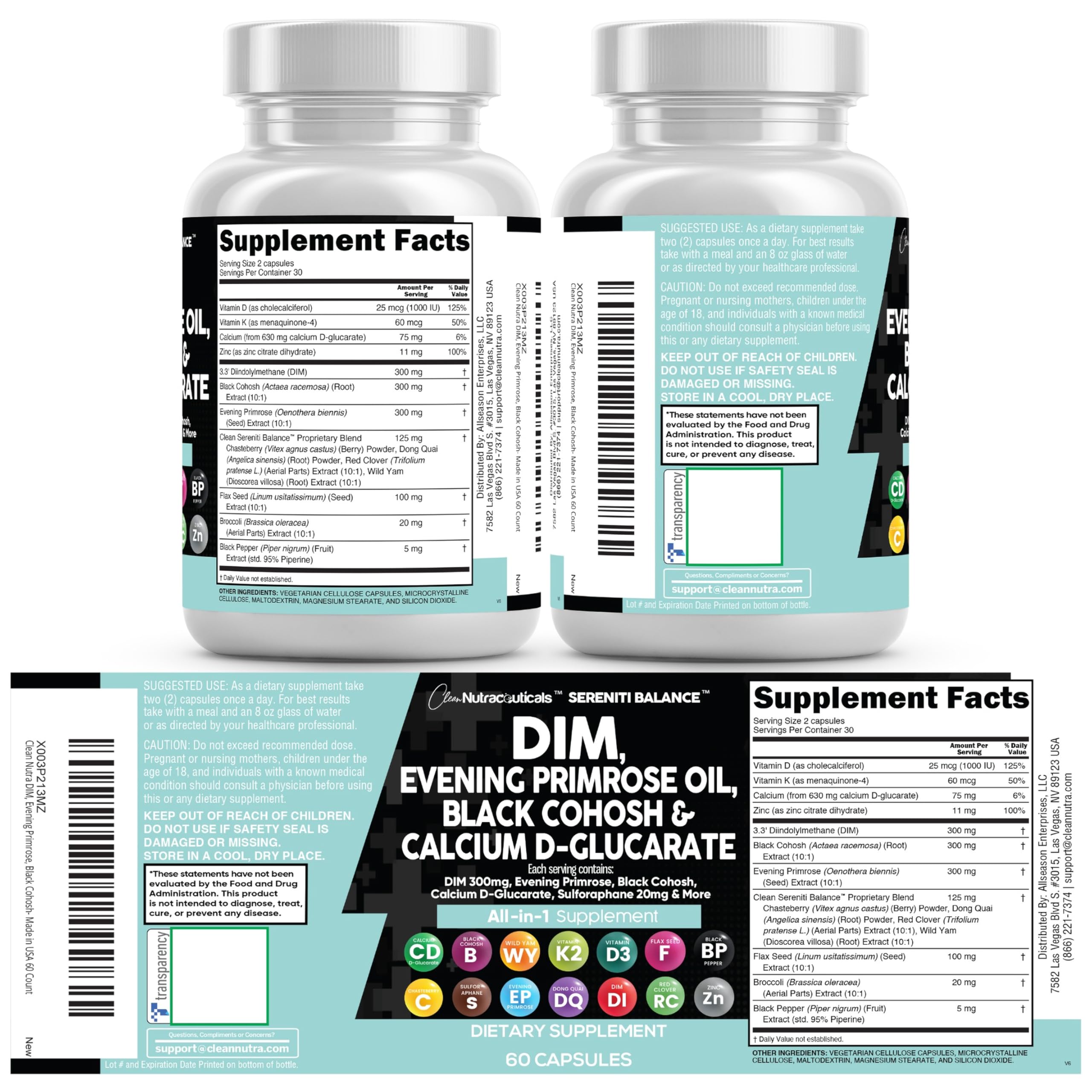 Clean Nutraceuticals envase lateral con diseño y sellos de fabricación en EE. UU.