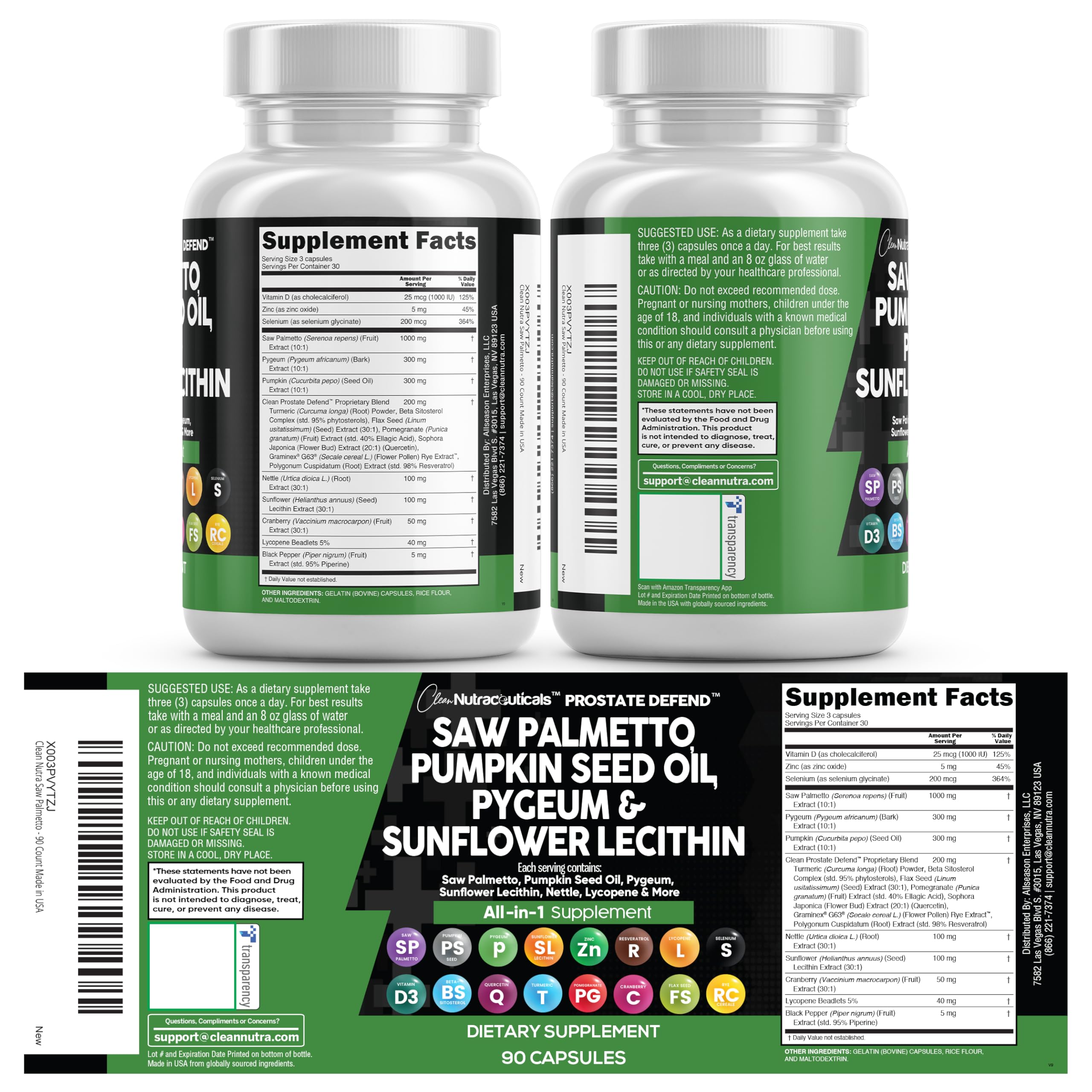 Clean Nutraceuticals tabla nutricional legible con valores y beneficios