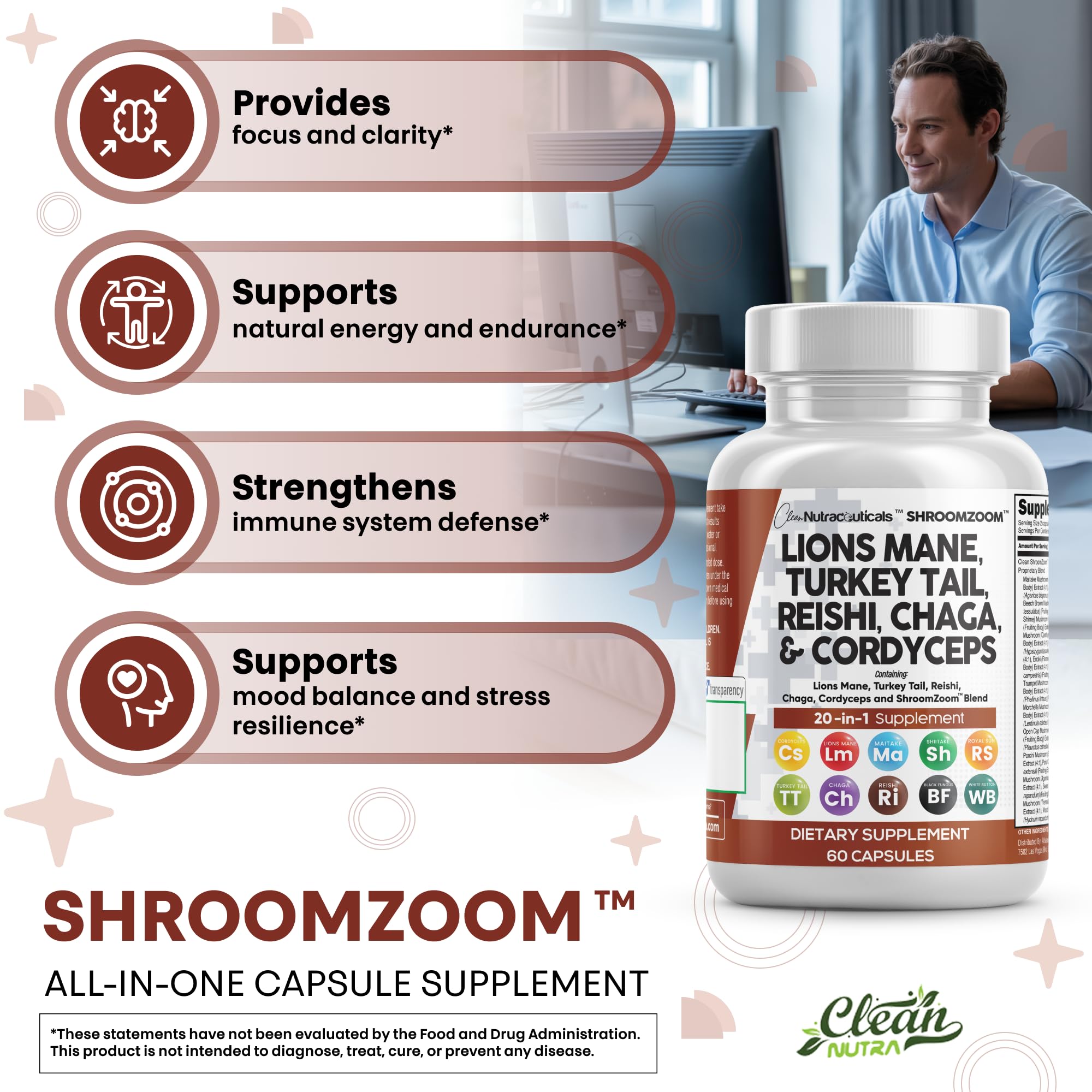 Clean Nutraceuticals frascos junto a una regla para referencia de tamaño
