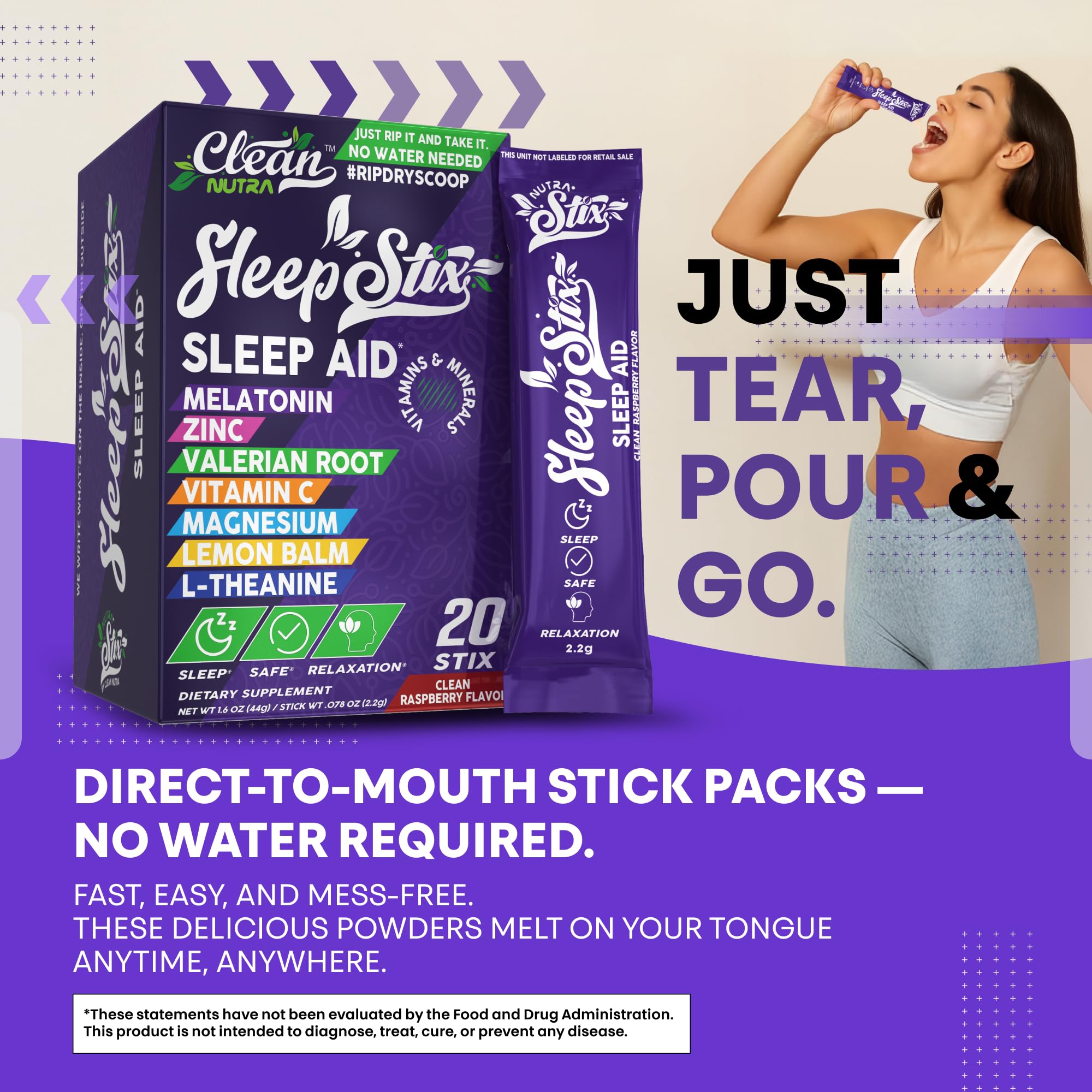 Clean Nutraceuticals sobre en mano para mostrar tamaño y dosificación