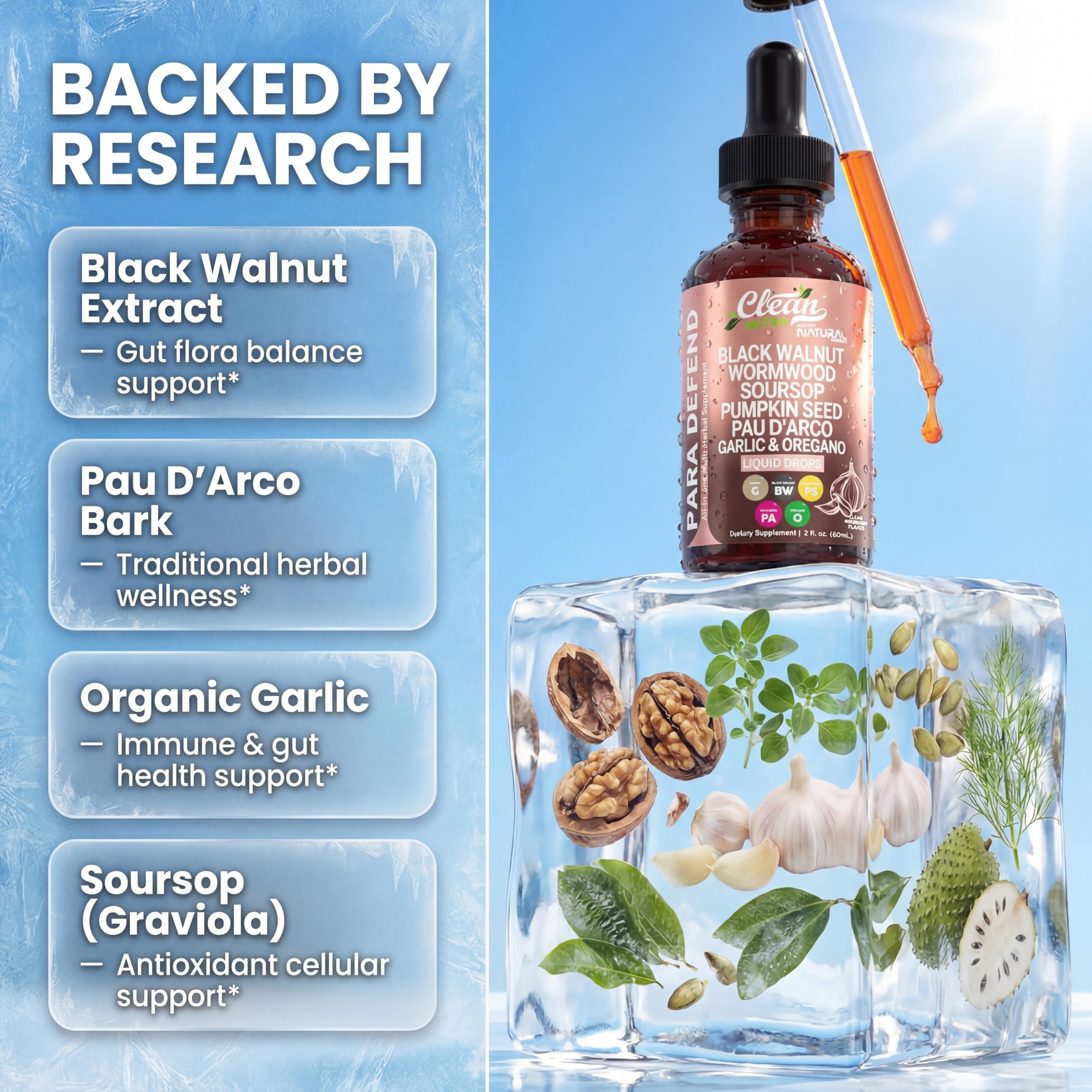 Clean Nutraceuticals gotas en superficie para ver textura líquida