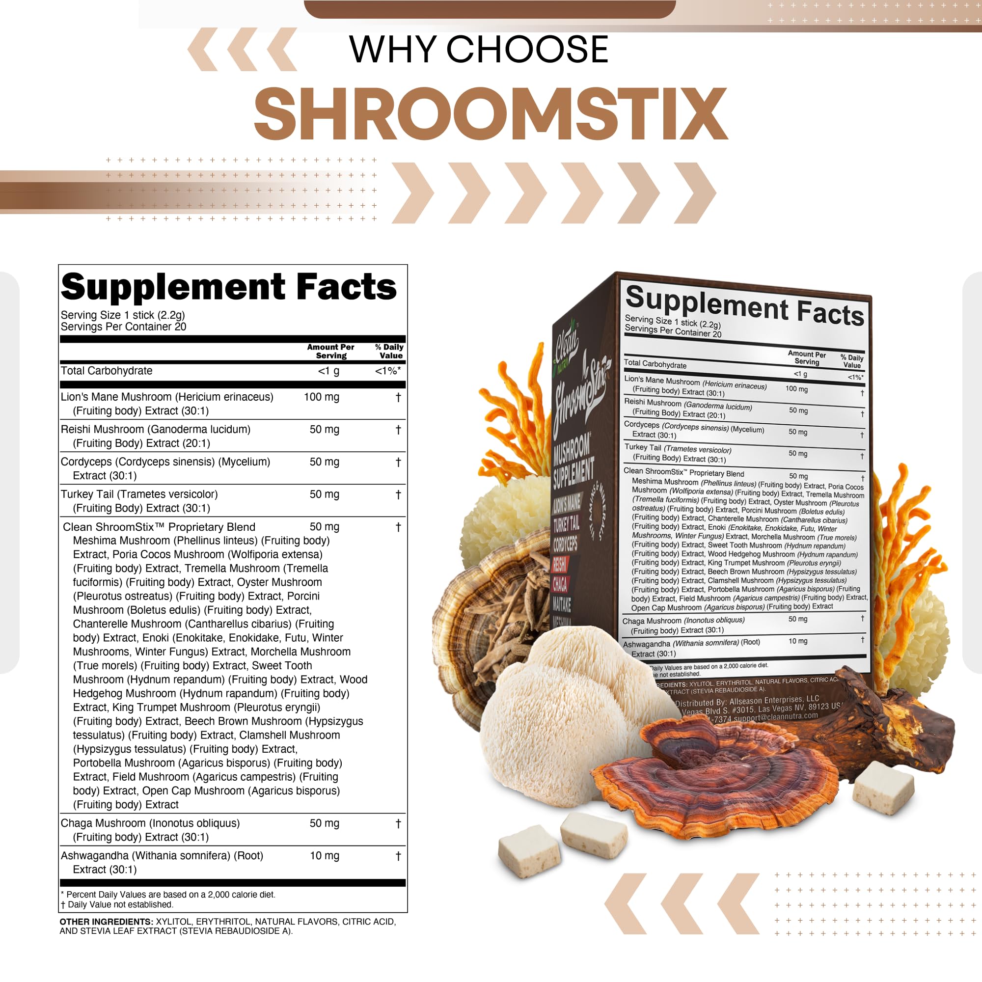 Clean Nutraceuticals textura de polvo de hongos en cuchara, mezcla completa visible