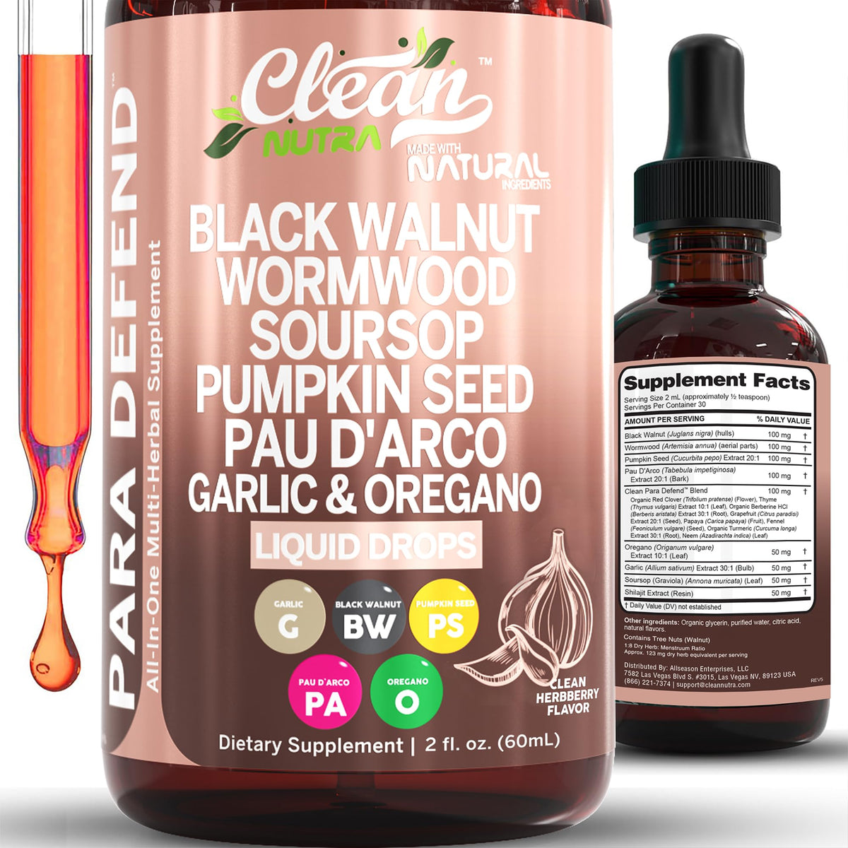 Clean Nutraceuticals botella frontal mostrando la presentación y marca