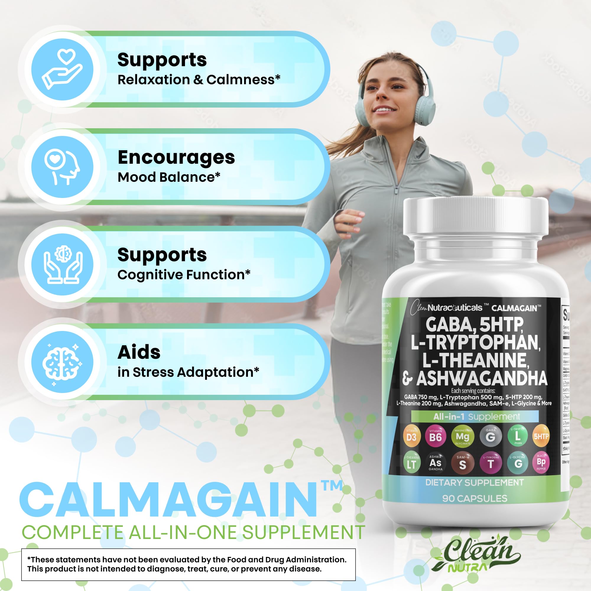 Clean Nutraceuticals persona usando suplemento en rutina matutina para equilibrio