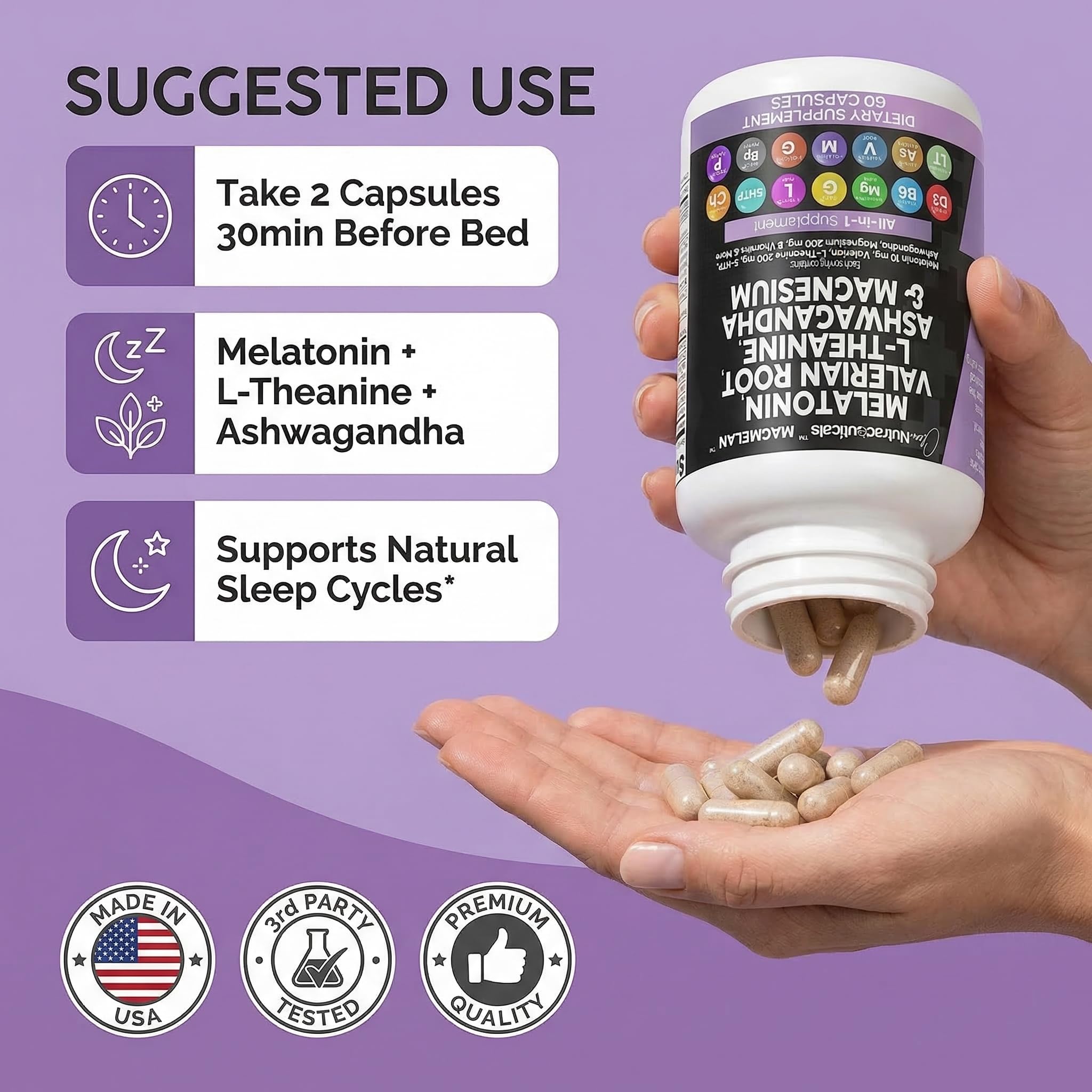 Clean Nutraceuticals cápsulas junto a almohada mostrando uso nocturno