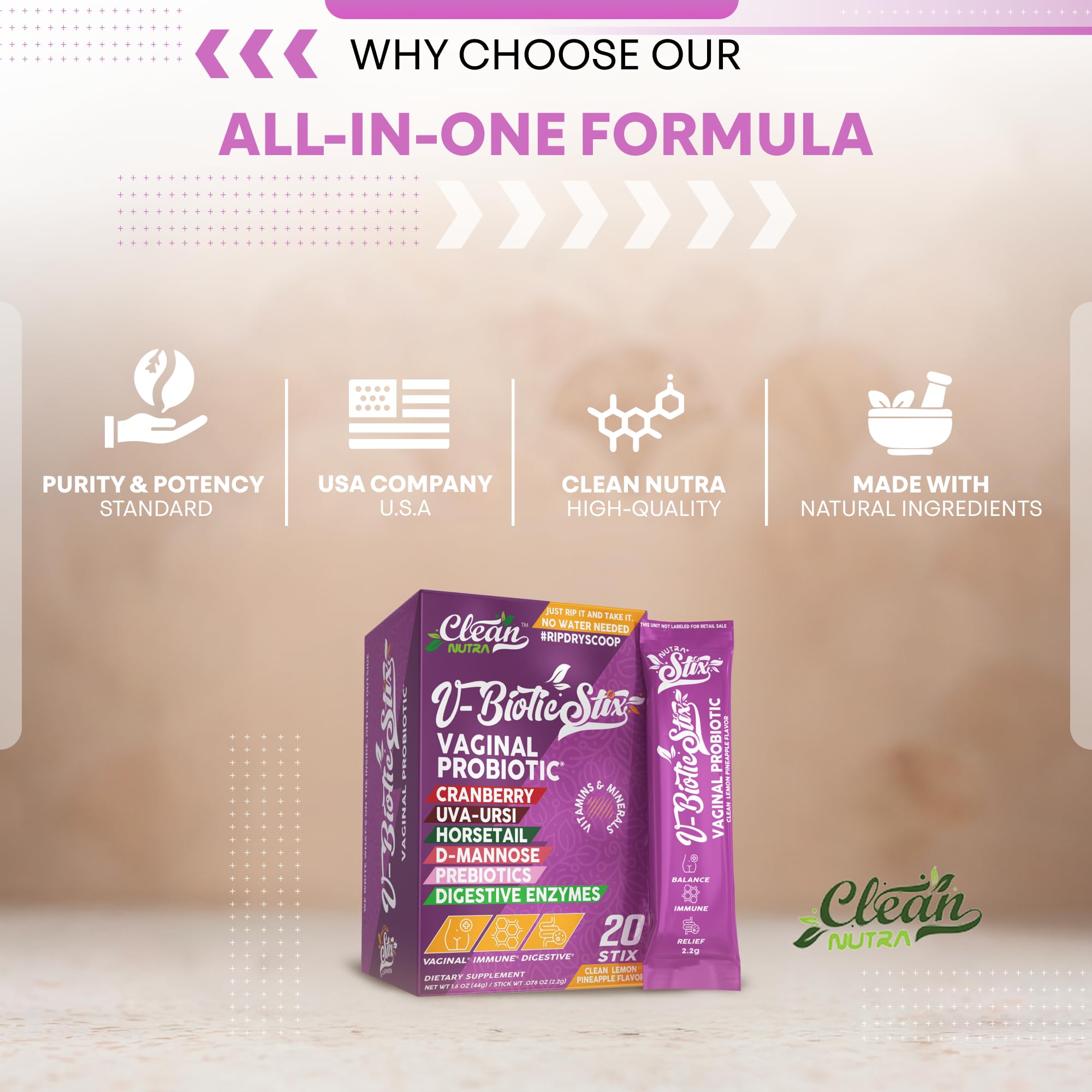 Clean Nutraceuticals stix junto a monedas para comparar tamaño portátil