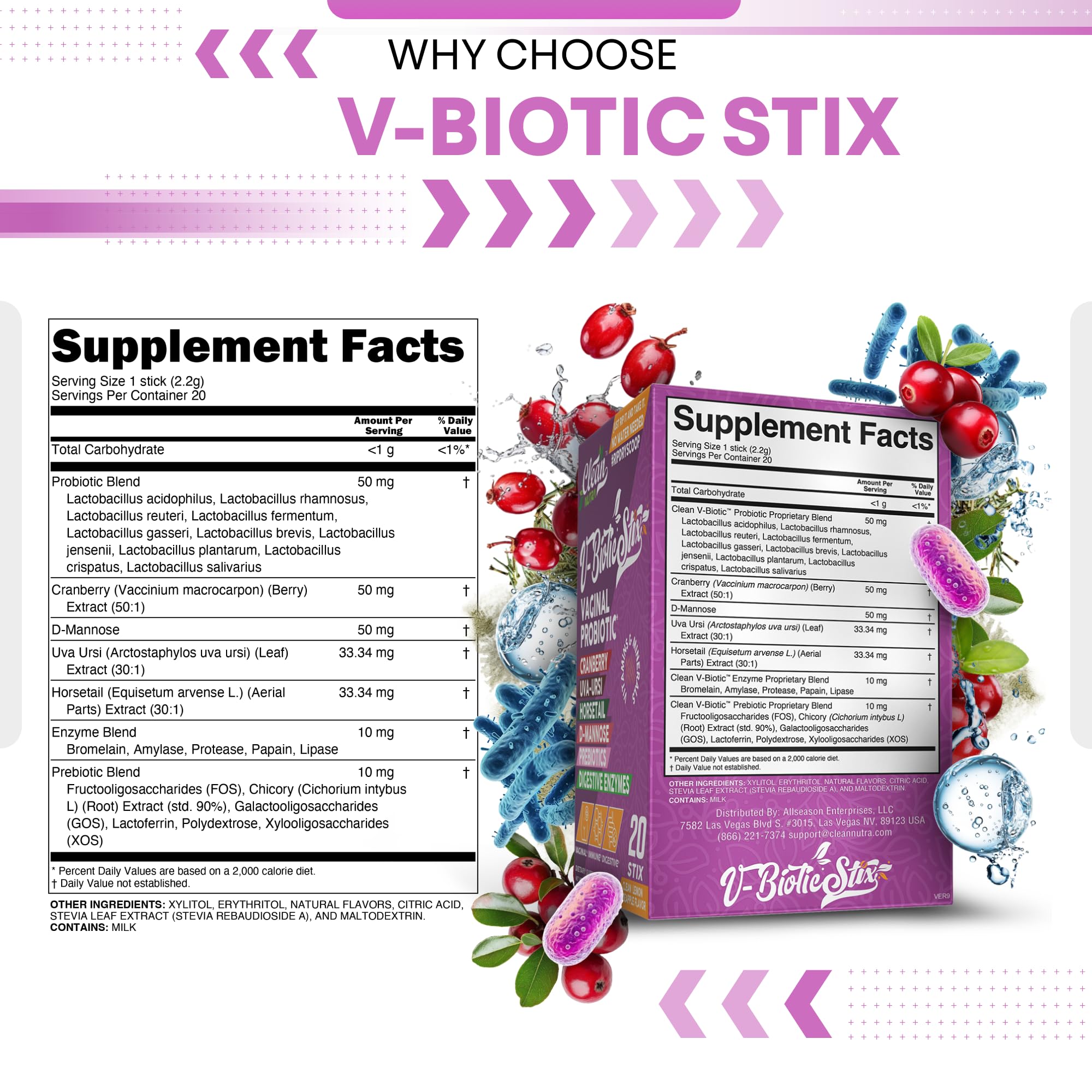 Clean Nutraceuticals etiqueta con lista de ingredientes y cepas probióticas