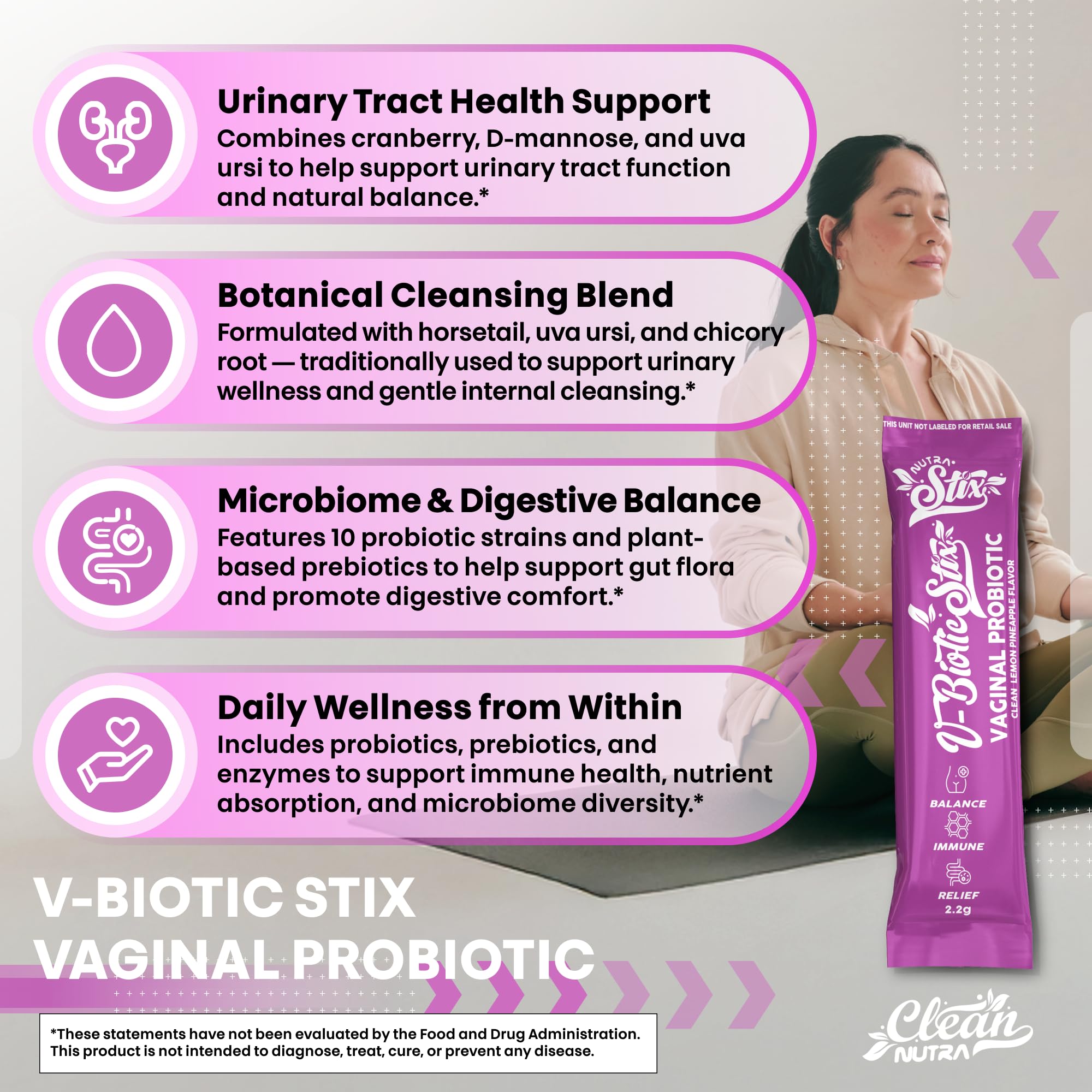 Clean Nutraceuticals manos sosteniendo un stix indicando uso fácil