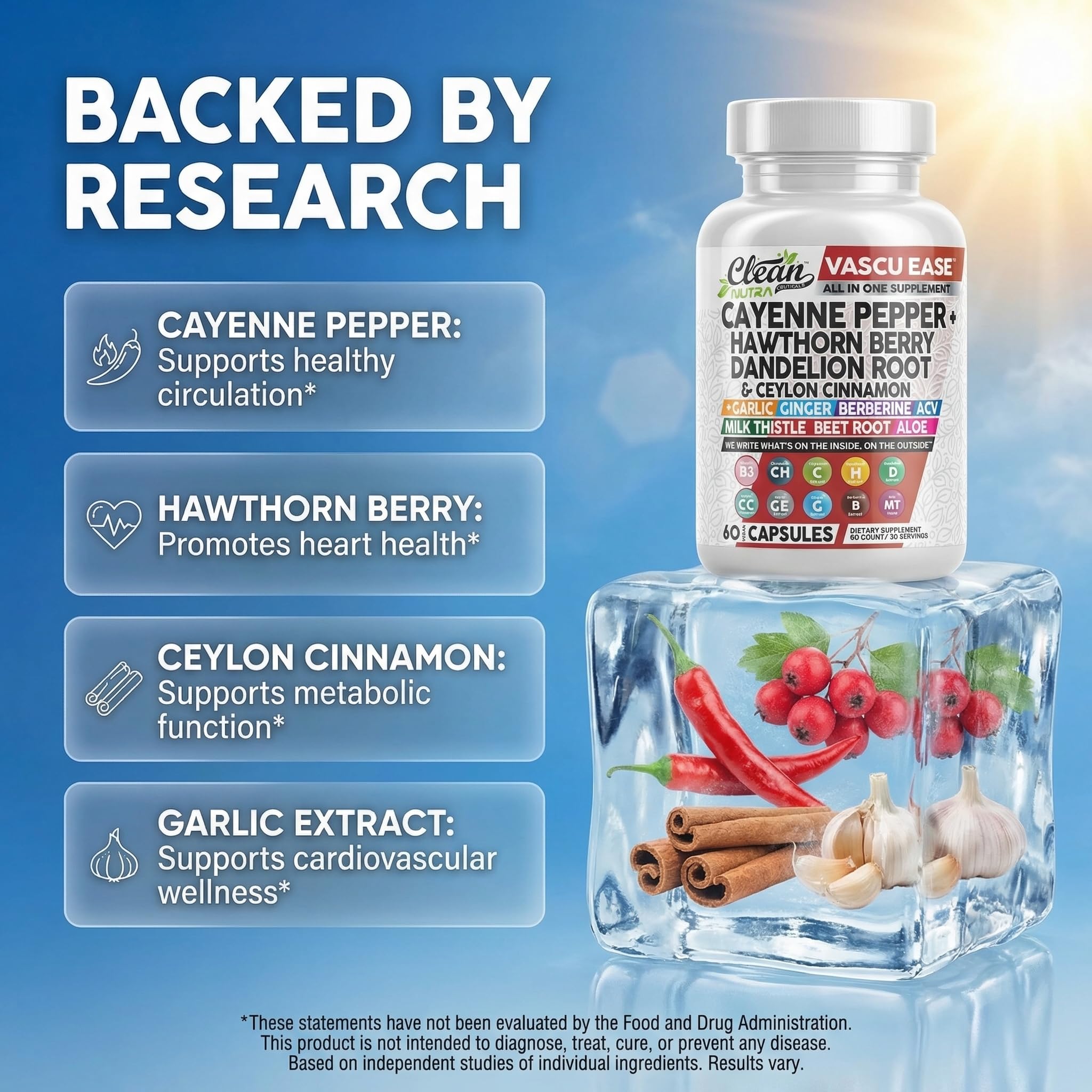 Clean Nutraceuticals etiqueta con lista de ingredientes visible para verificación rápida