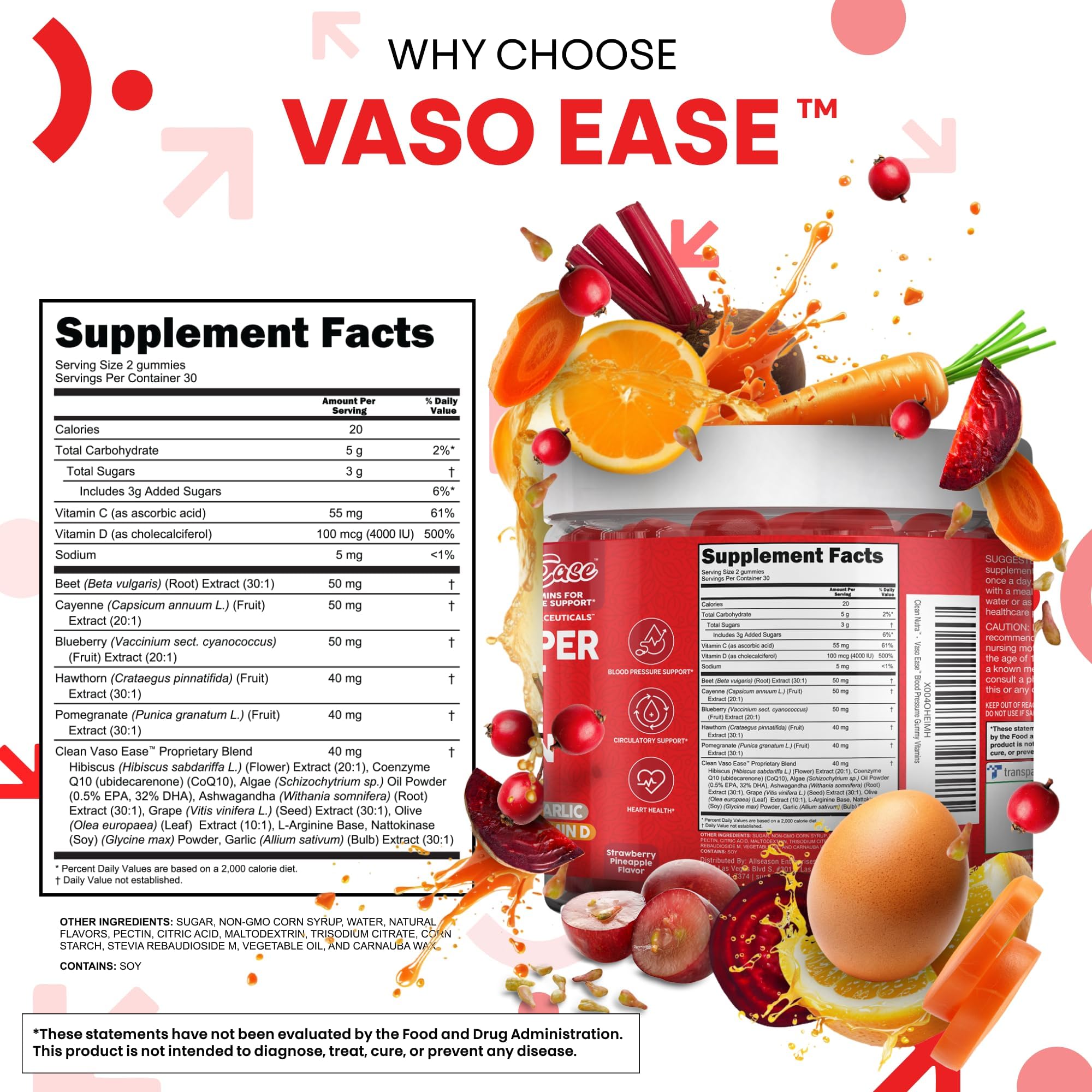 Clean Nutraceuticals etiqueta nutricional de VasoEase con información clara