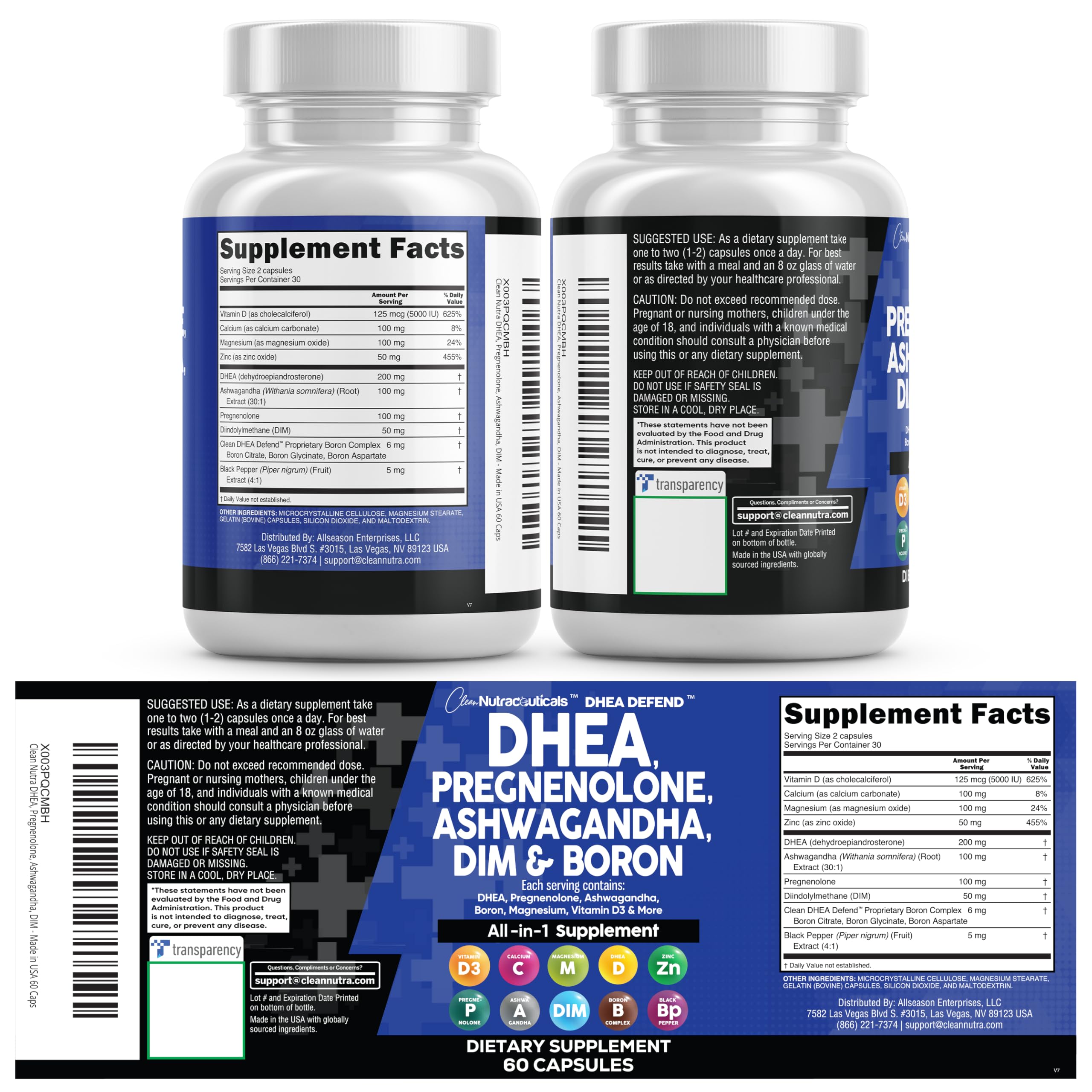 Clean Nutraceuticals vista 360 del frasco para ver envase, sello y cantidad