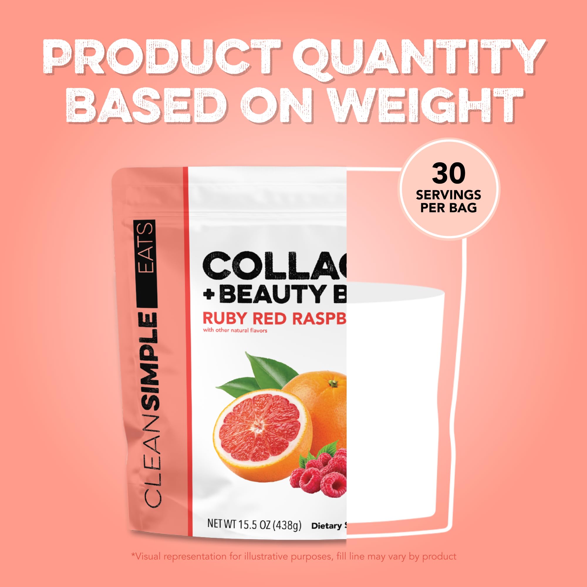 Comparación de tamaño Clean Simple Eats con cuchara para mostrar 30 servicios
