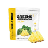 Clean Simple Eats frontal del envase mostrando sabor tropical y claridad de ingredientes