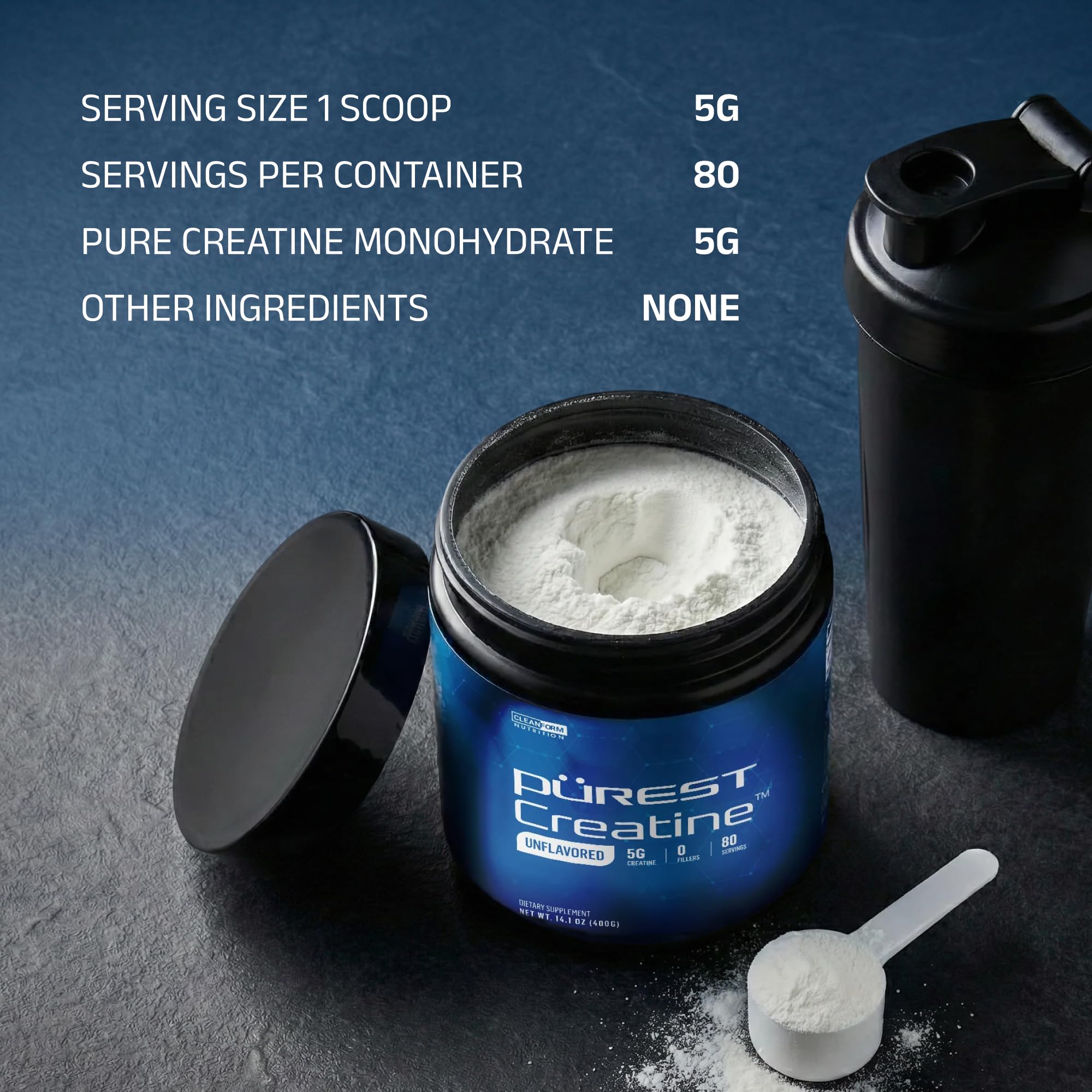 Detalle de etiqueta CleanForm con ingredientes y ausencia de aditivos visibles