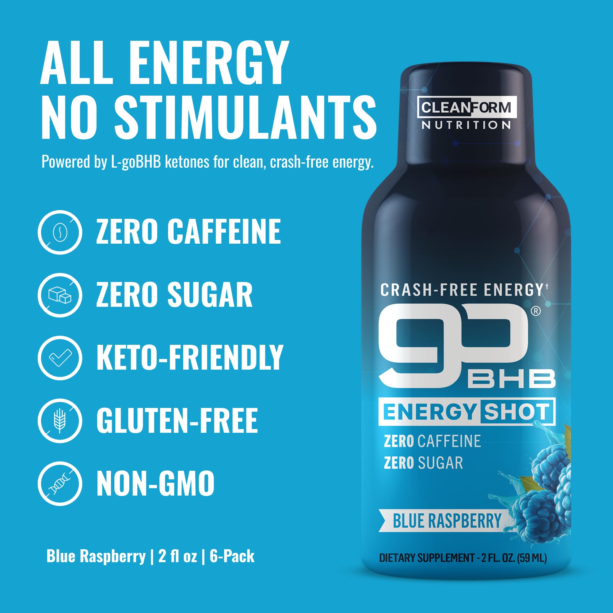 CleanForm Nutrition líquido azul intenso del shot para consumo rápido