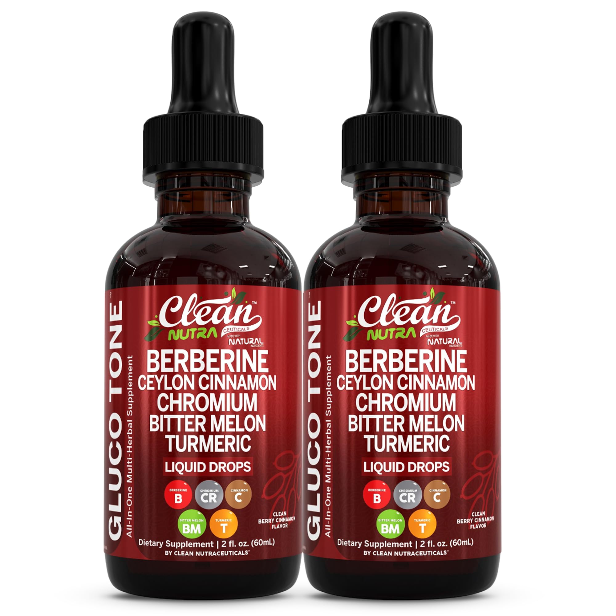Clean Nutraceuticals frasco Gluco Tone de frente mostrando diseño y marca
